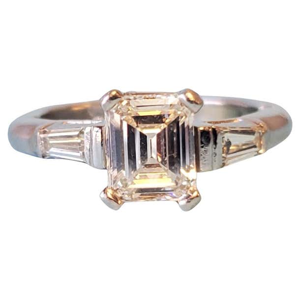 Engagement Ring Platinum 1.20tcw Emerald Cut Center Stone Tapered ...