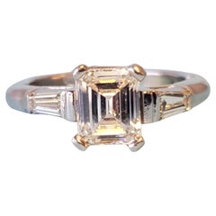 Used Engagement Ring Platinum 1.20tcw Emerald Cut Center Stone Tapered Baguettes