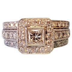 Engagement Ring Princess Cut Center Stone Halo 1.75tcw Diamonds Huge Look!