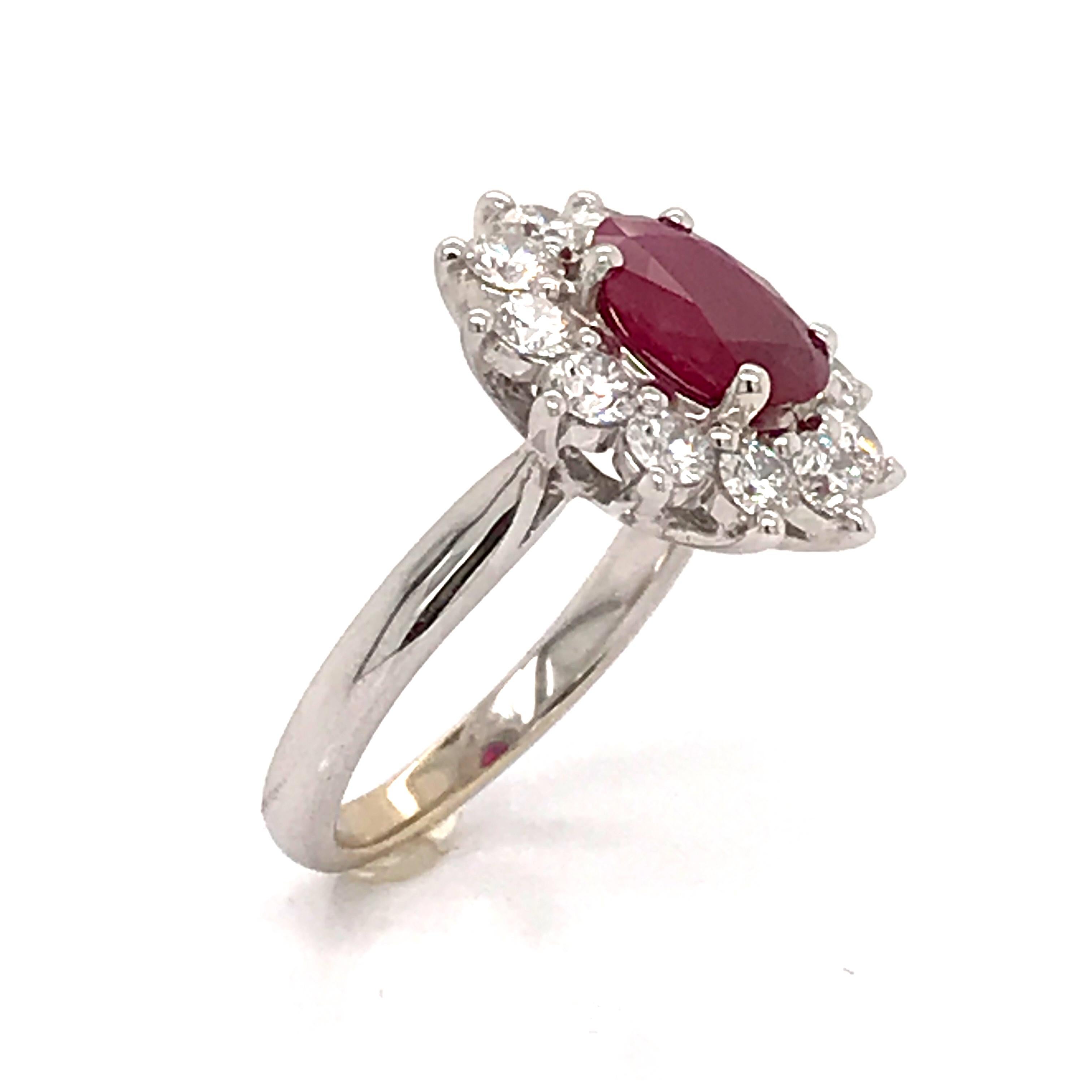 Engagement Ring Ruby Diamonds White Gold 18 Karat  For Sale 7