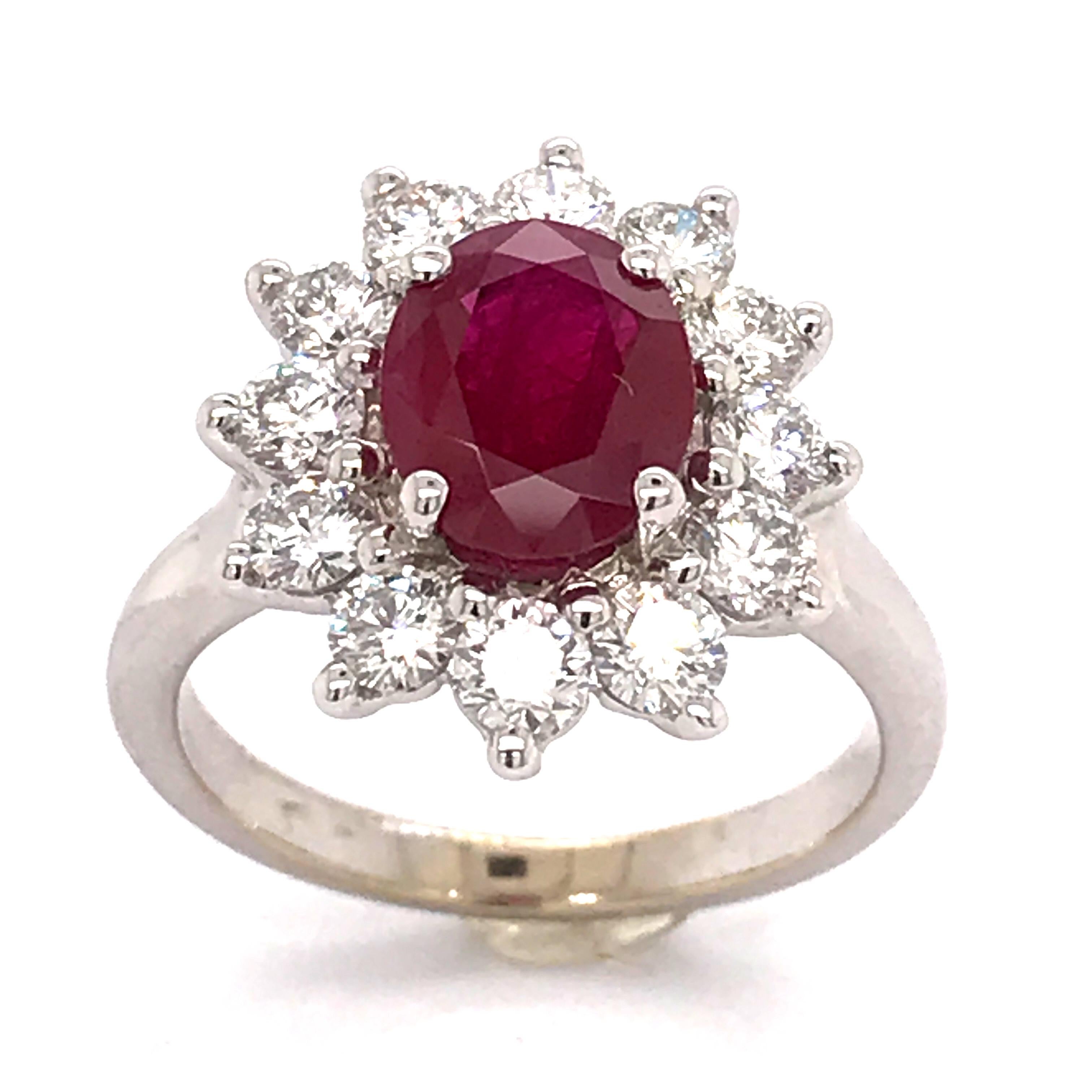 Engagement Ring Ruby Diamonds White Gold 18 Karat  For Sale 12