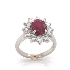 Engagement Ring Ruby Diamonds White Gold 18 Karat
