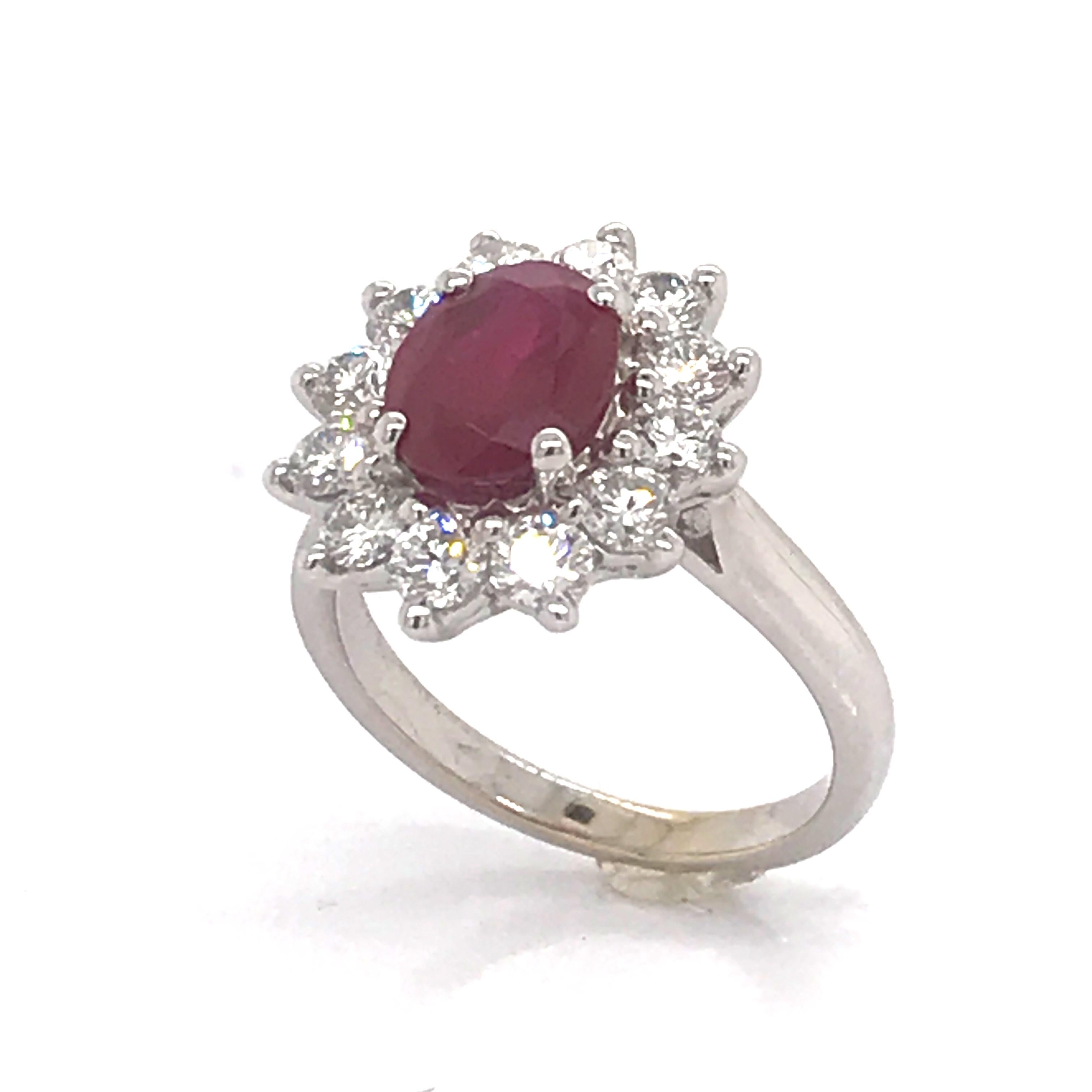 Engagement Ring Ruby Diamonds White Gold 18 Karat  In New Condition For Sale In Vannes, FR