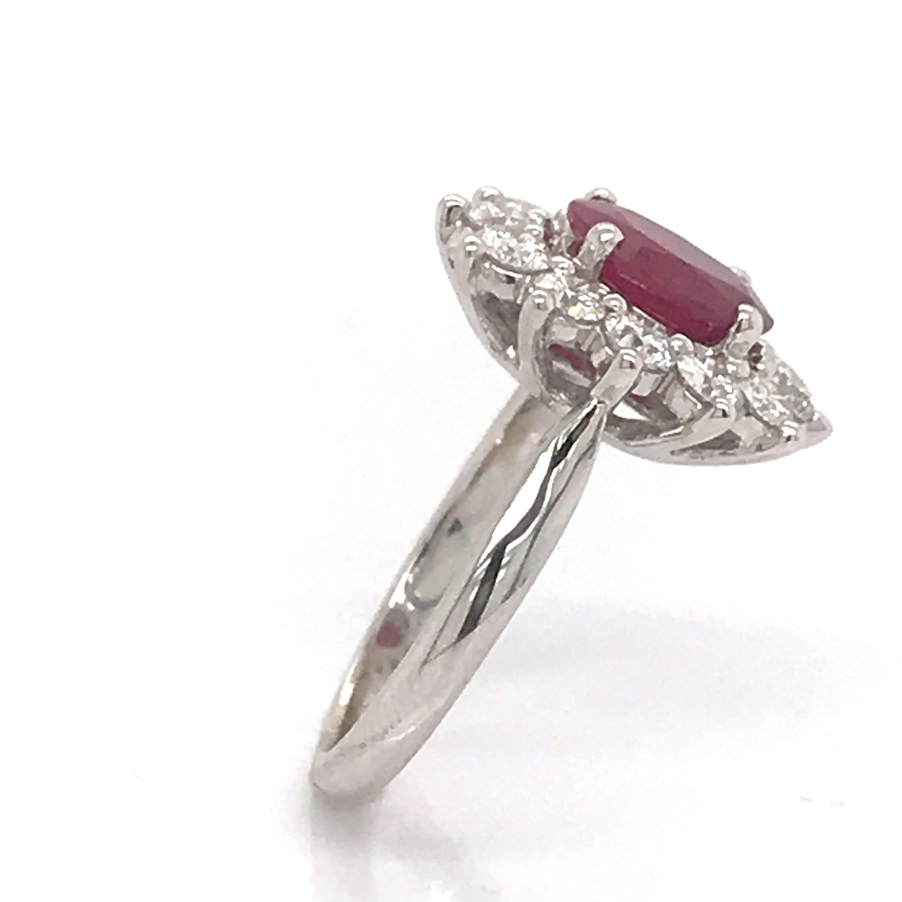 Women's Engagement Ring Ruby Diamonds White Gold 18 Karat  For Sale