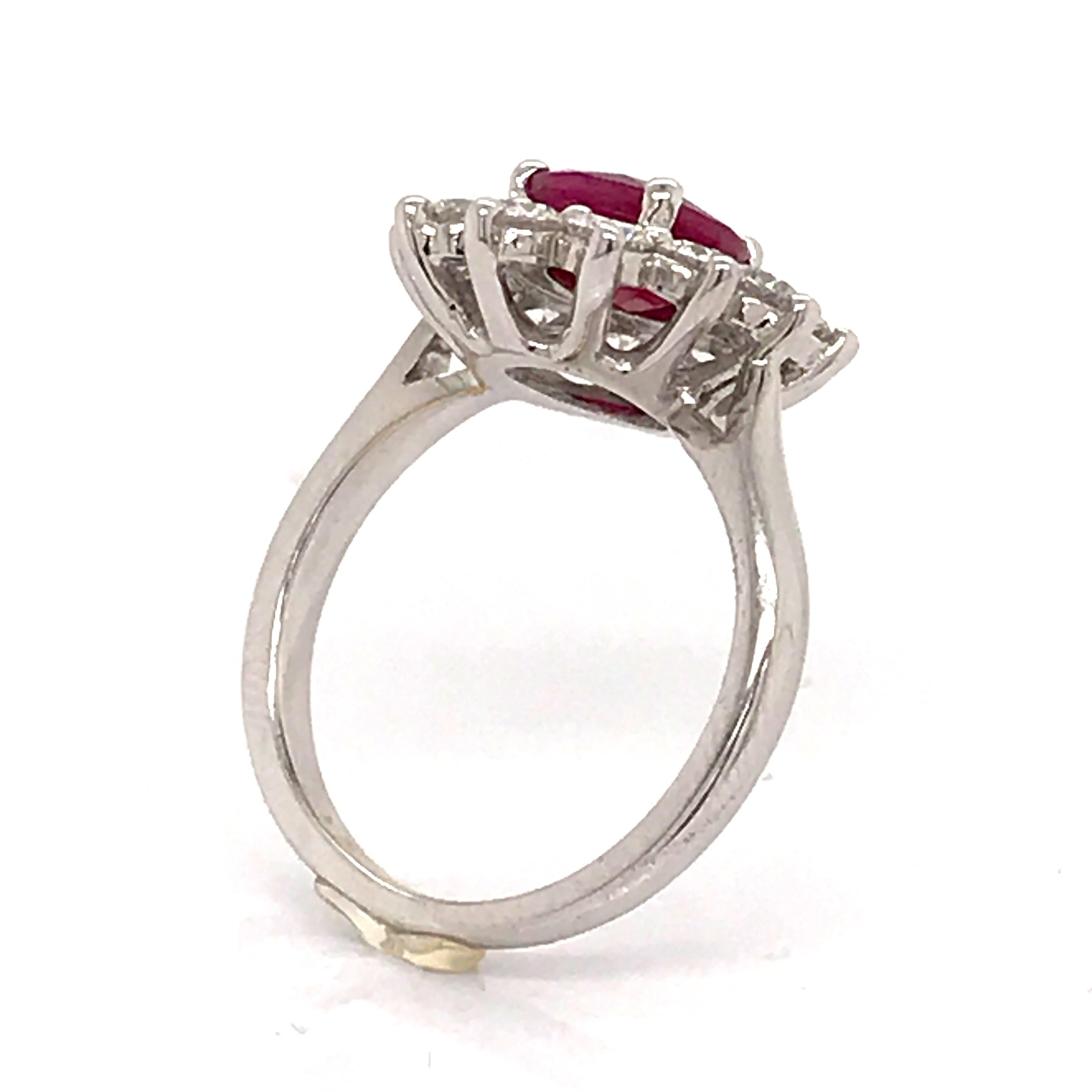 Engagement Ring Ruby Diamonds White Gold 18 Karat  For Sale 1