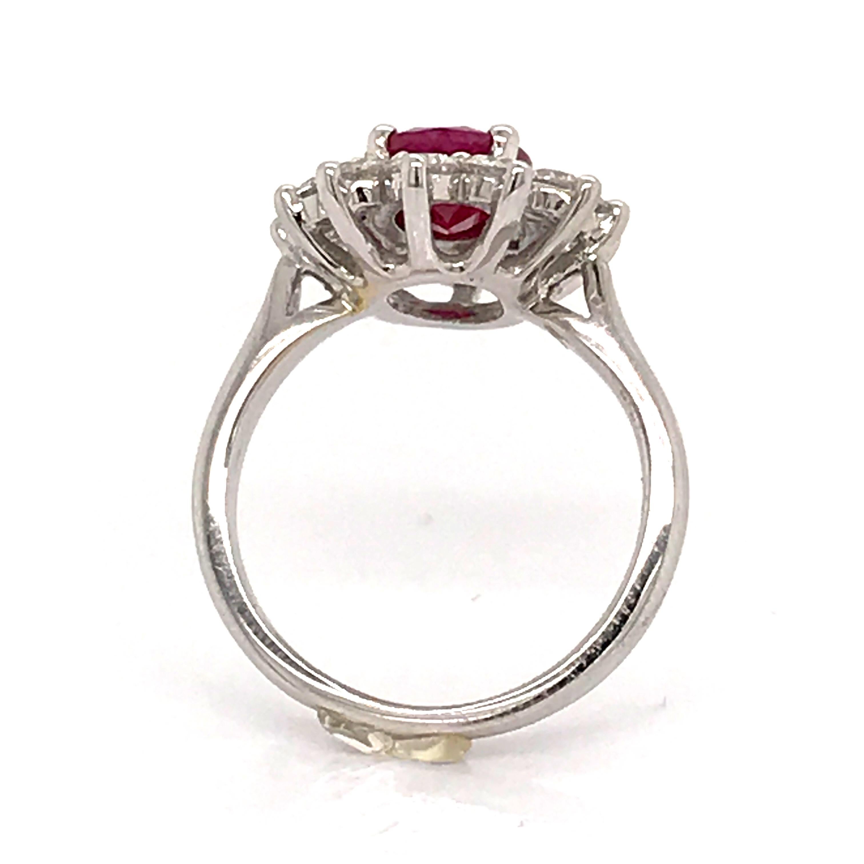Engagement Ring Ruby Diamonds White Gold 18 Karat  For Sale 2
