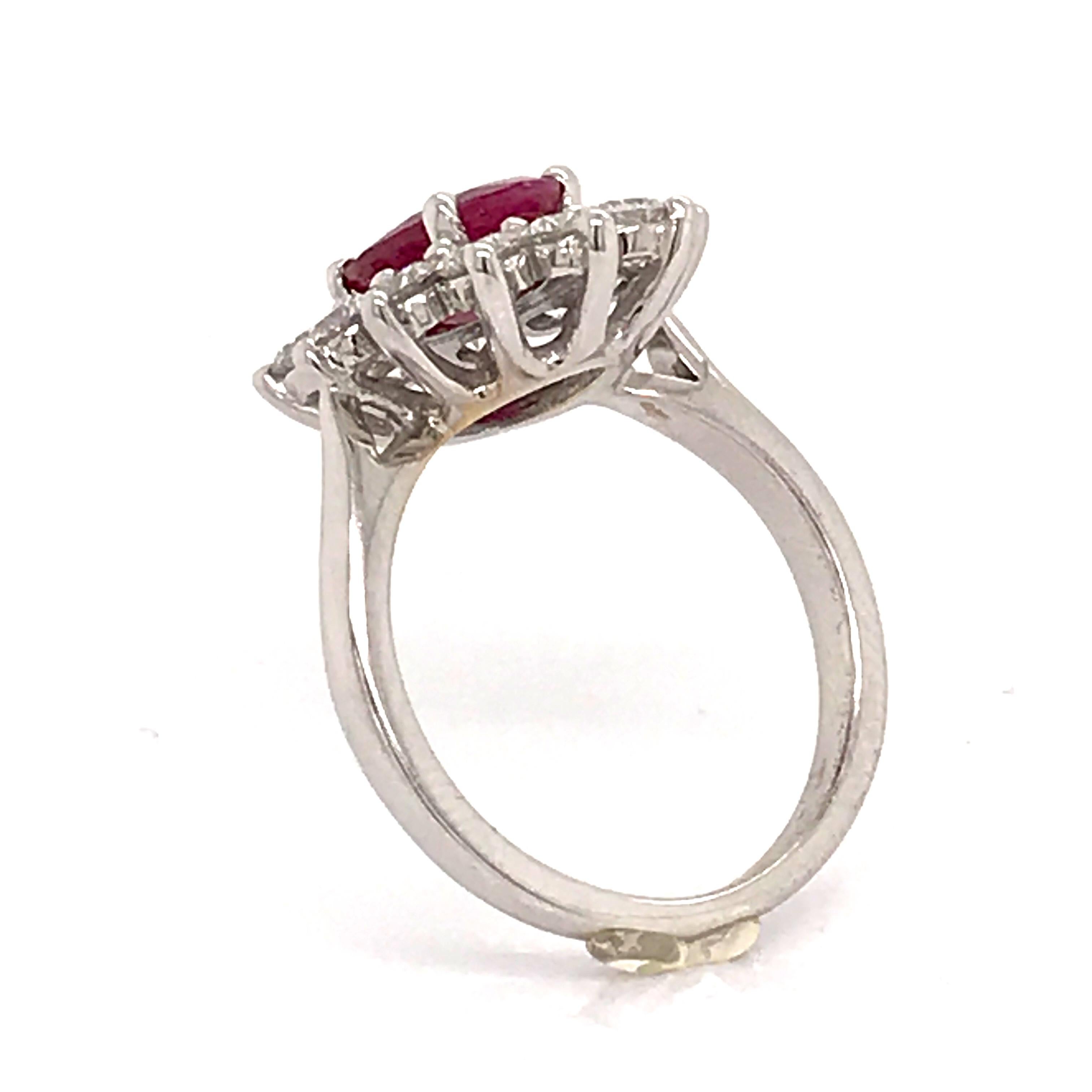 Engagement Ring Ruby Diamonds White Gold 18 Karat  For Sale 3