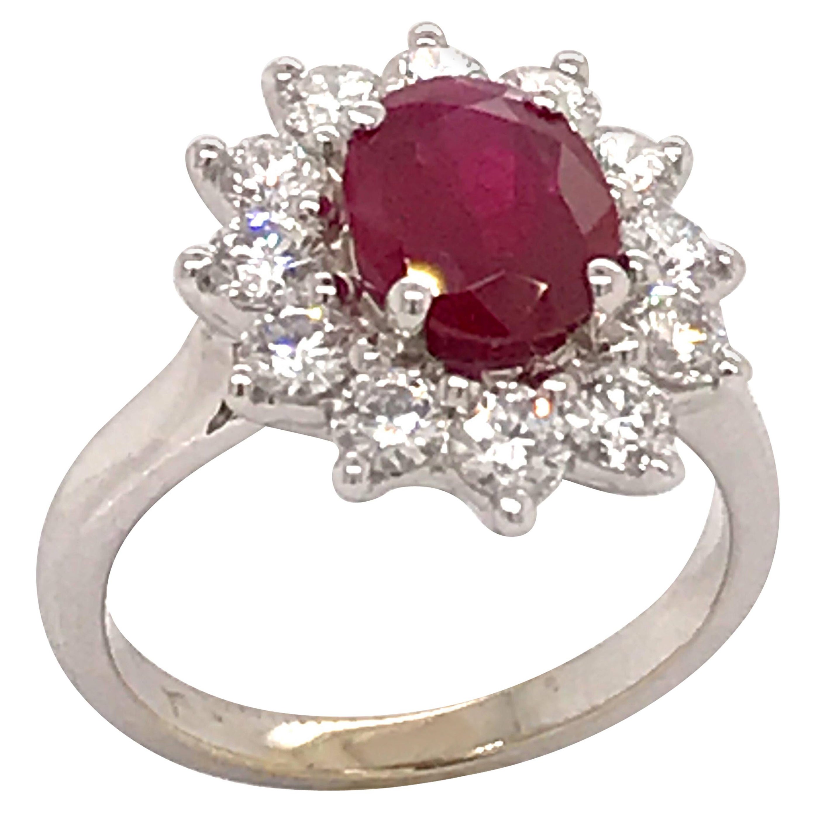 Anillo de Compromiso Diamantes Rubí Oro Blanco 18 Quilates en venta