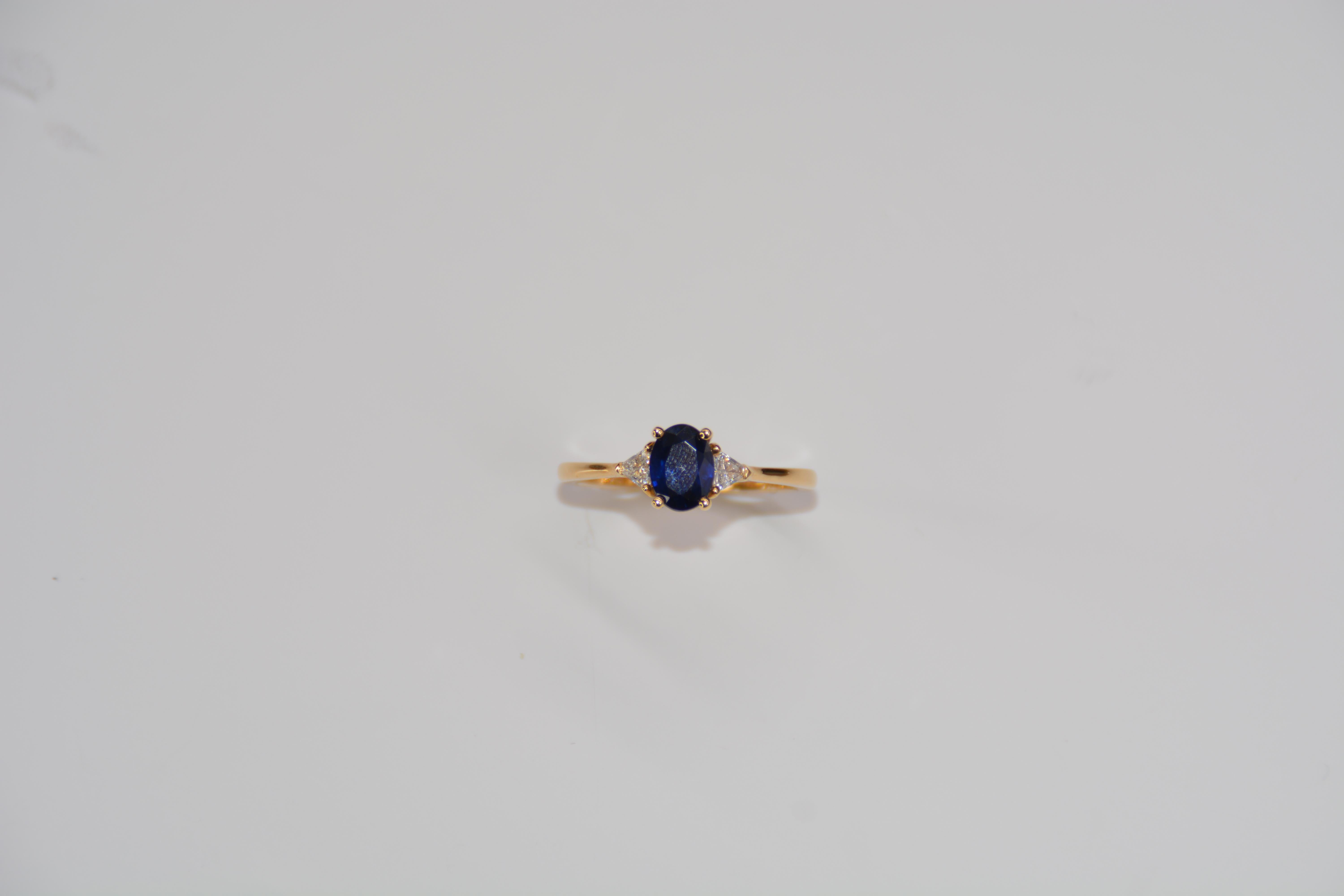 Art Deco Engagement Ring Sapphire Diamonds Yellow Gold For Sale