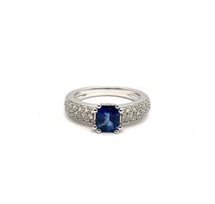 Engagement Ring Sapphire White Diamonds White Gold 18 Karat