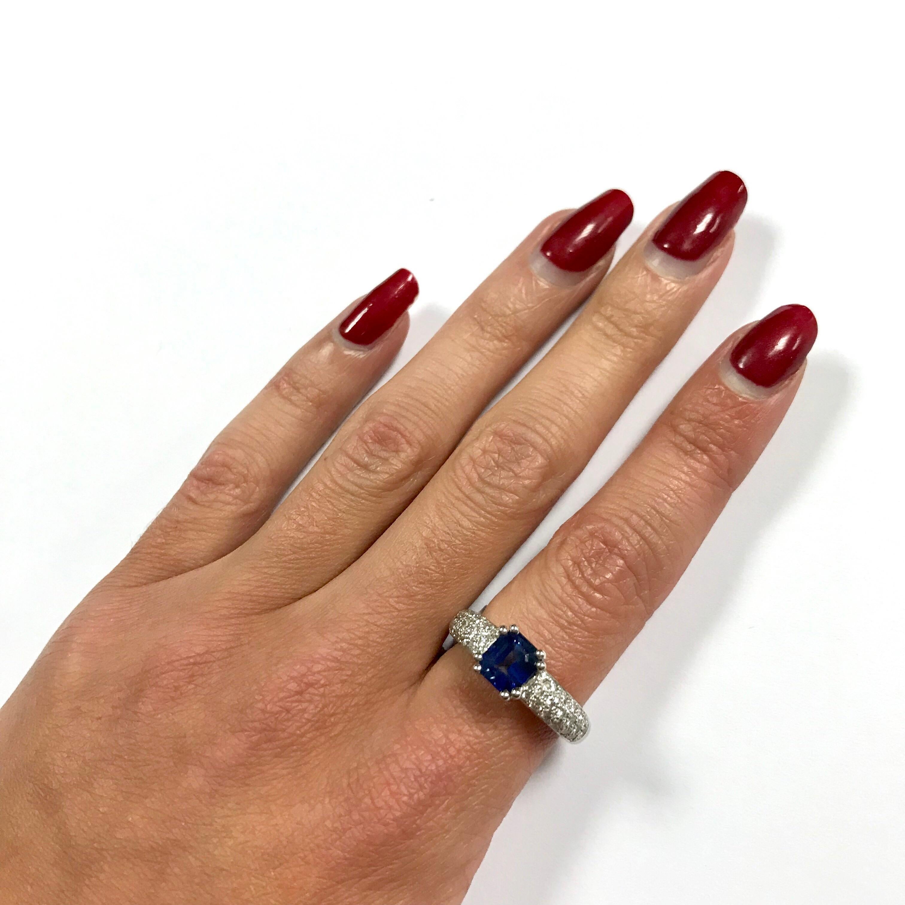 Women's Engagement Ring Sapphire White Diamonds White Gold 18 Karat For Sale