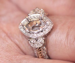 Engagement Ring Semi Mount with Marquise and Round Diamonds in 14 Karat White