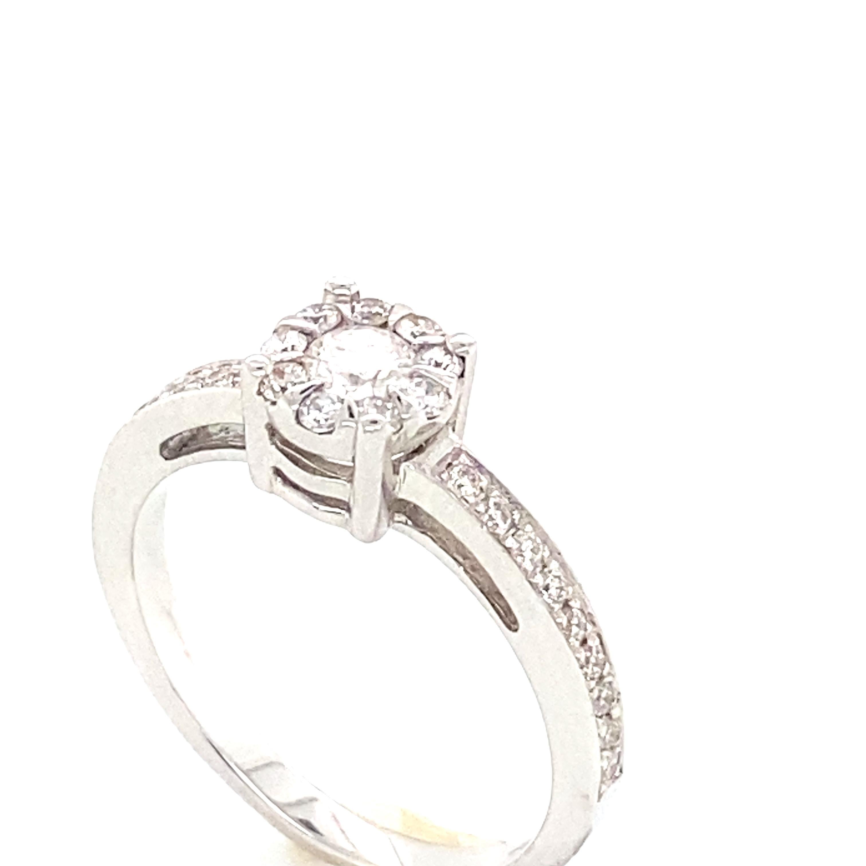 Brilliant Cut Engagement Ring White Diamonds Bouquet White Gold 18 Karat For Sale