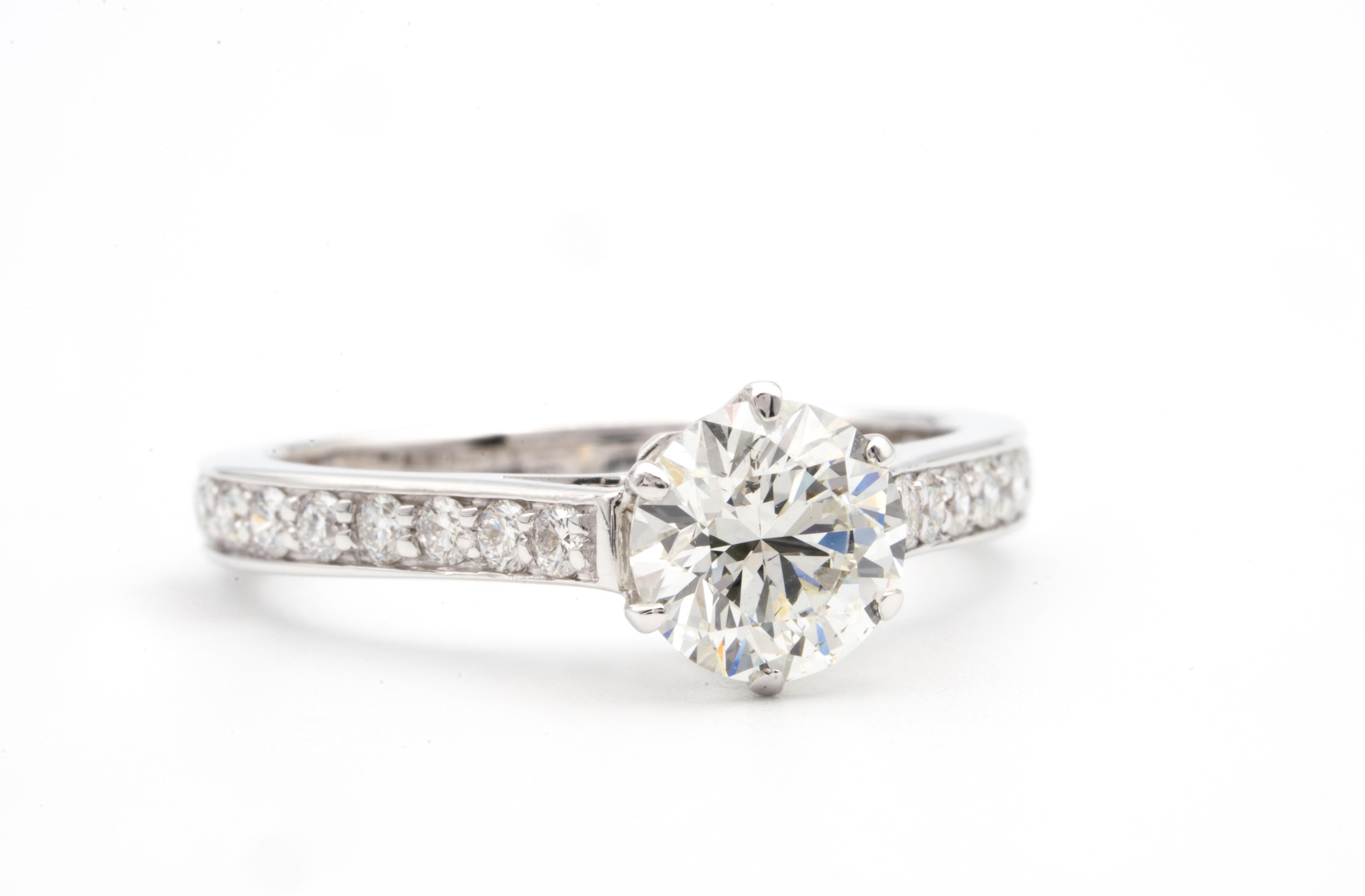 Diamant-Verlobungsring mit einem runden Brillant 1,17 ct Zentrum I Farbe, SI2 Klarheit, mit idealen Schnitt Proportionen von AGS (American Gem Society) als 