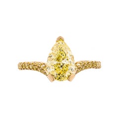 Engagement Ring with 2.01ct Fancy Yellow Pear Shape Diamond