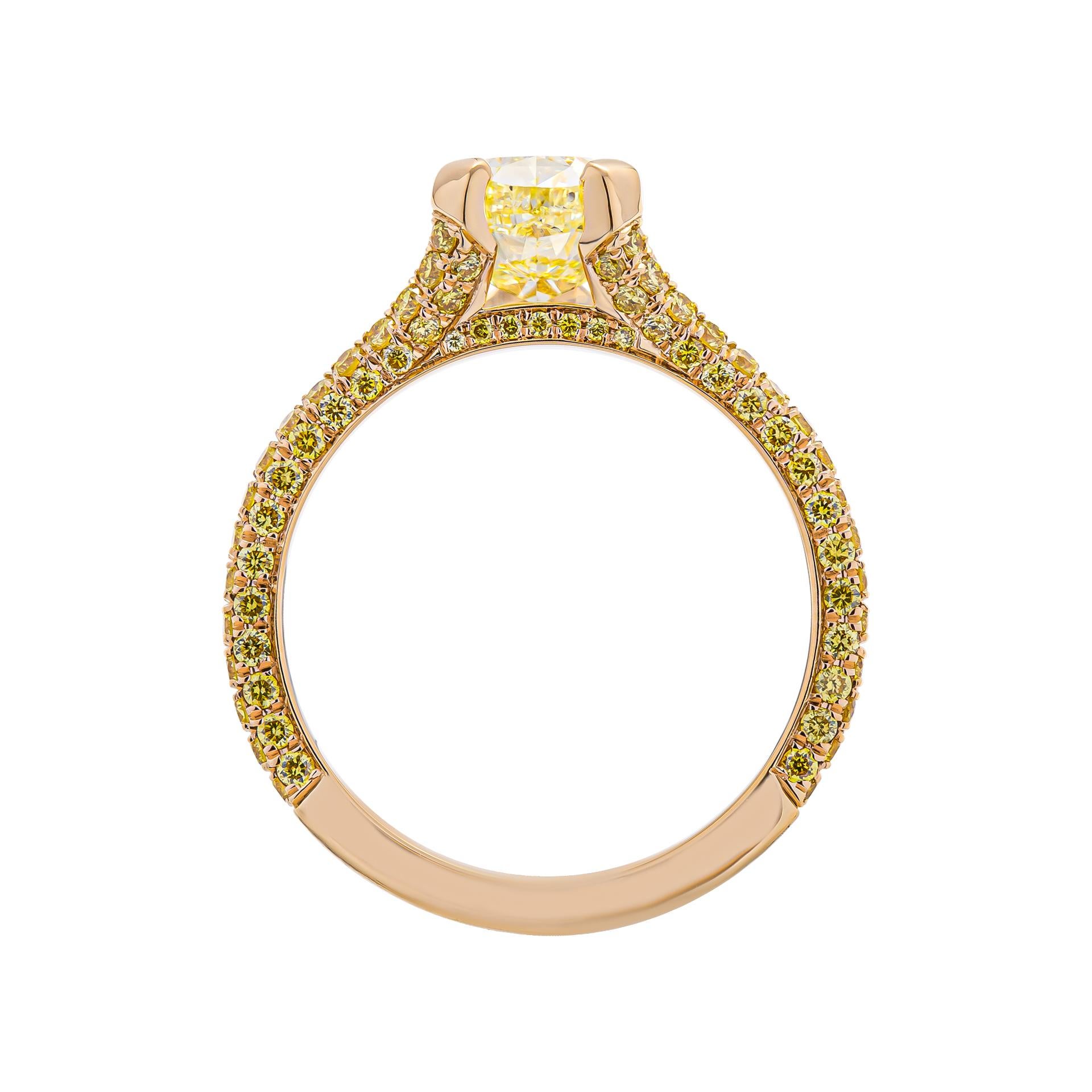 Modern Engagement Ring with 2.01ct Fancy Yellow Pear Shape Diamond For Sale