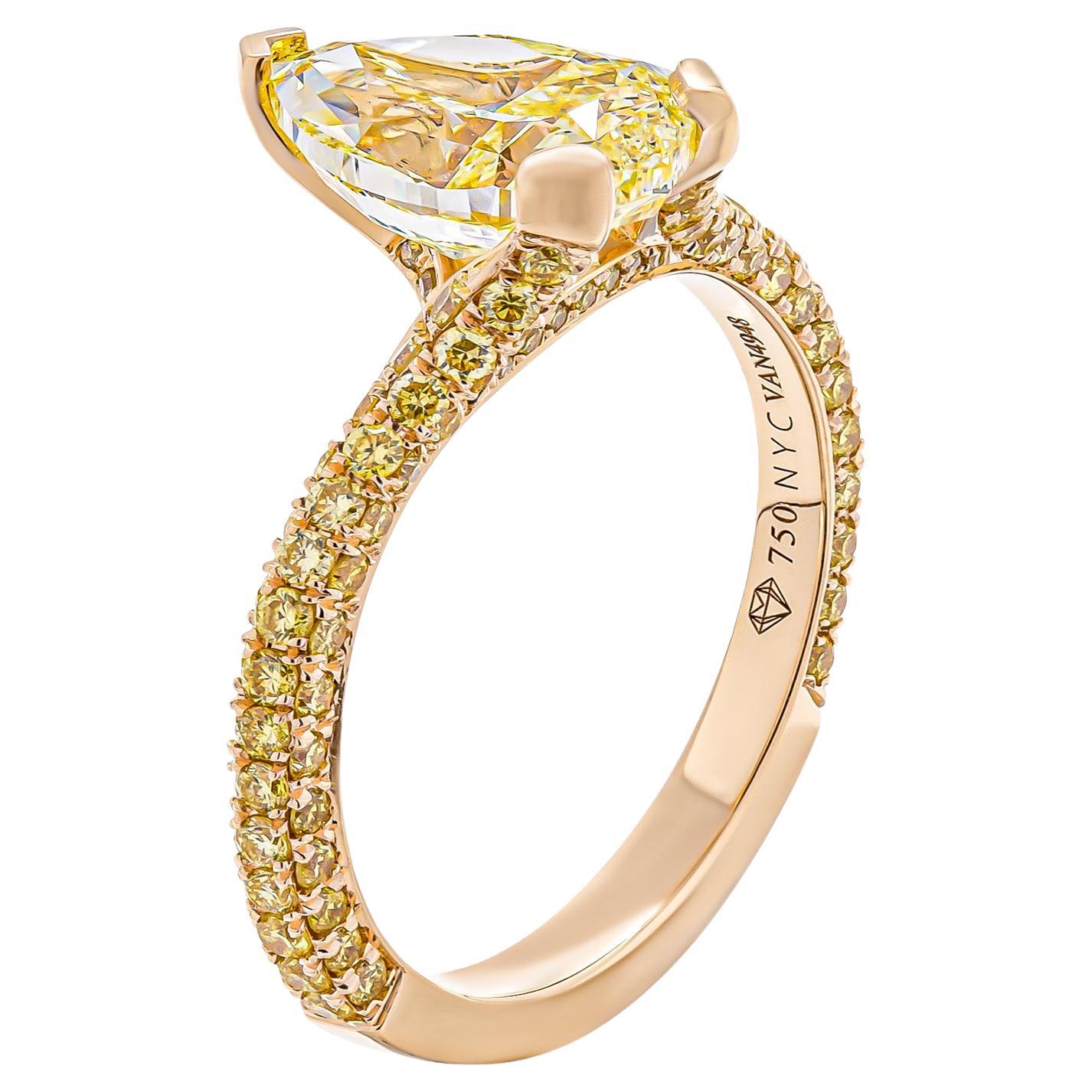 Verlobungsring mit 2,01 Karat gelbem Fancy-Diamant in Birnenform