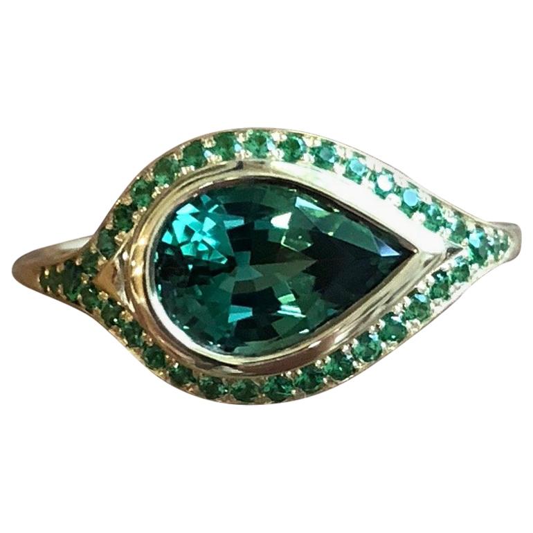 Engagement Ring with 2.46 Carat Tourmaline and Tsavorite Pavé