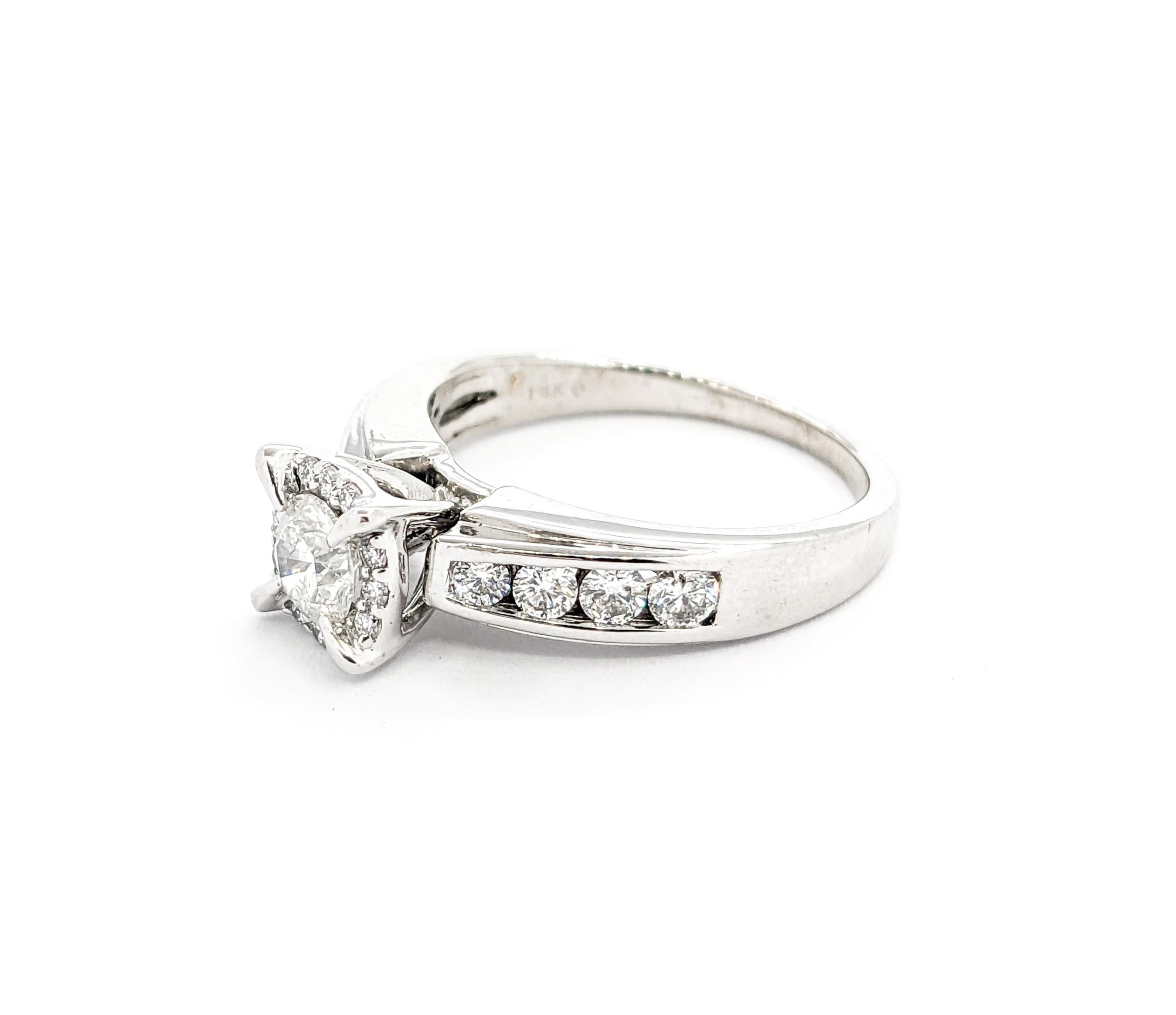 Engagement Ring with Illusion Diamond Halo in White Gold For Sale 4