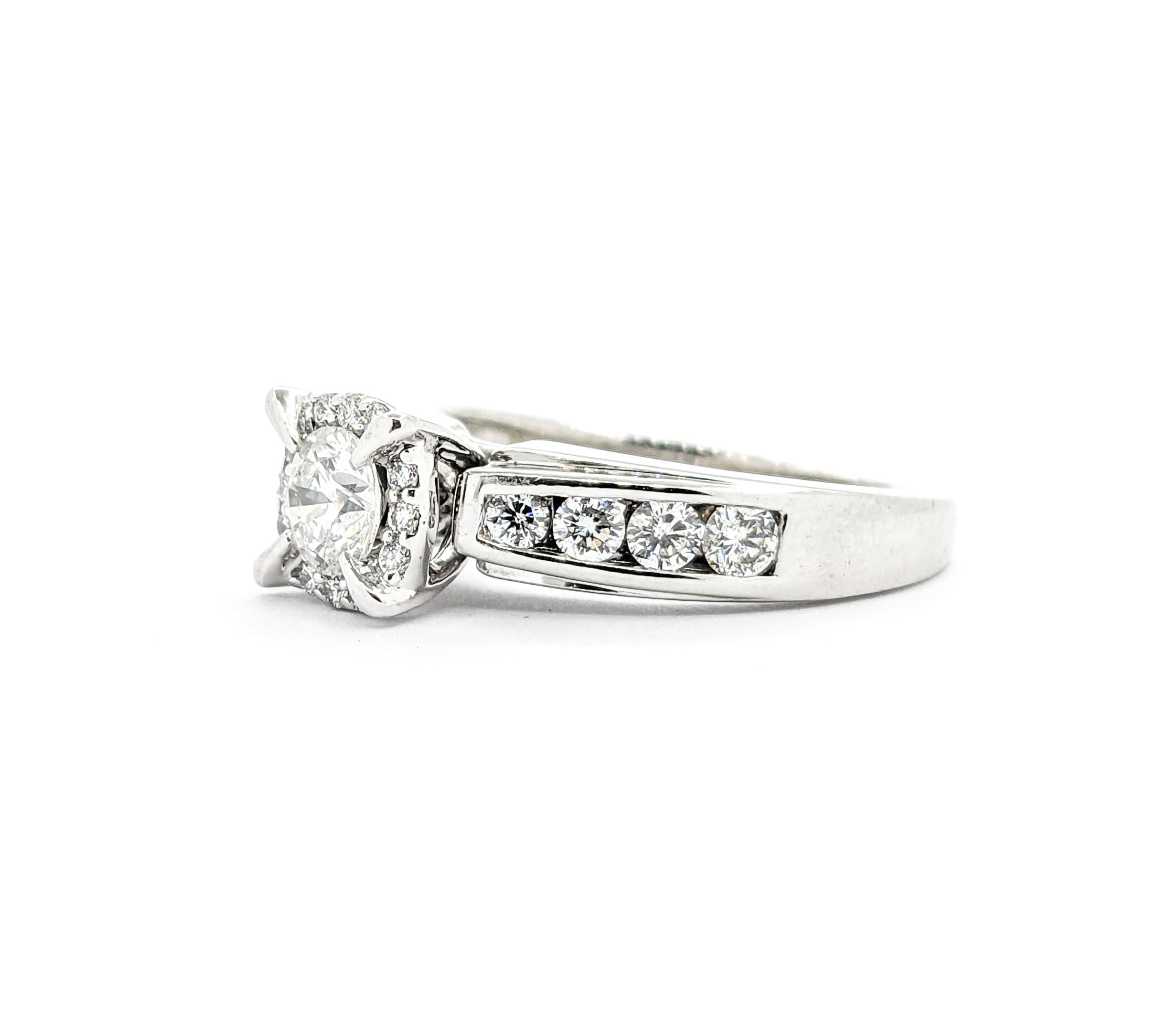 Engagement Ring with Illusion Diamond Halo in White Gold For Sale 5