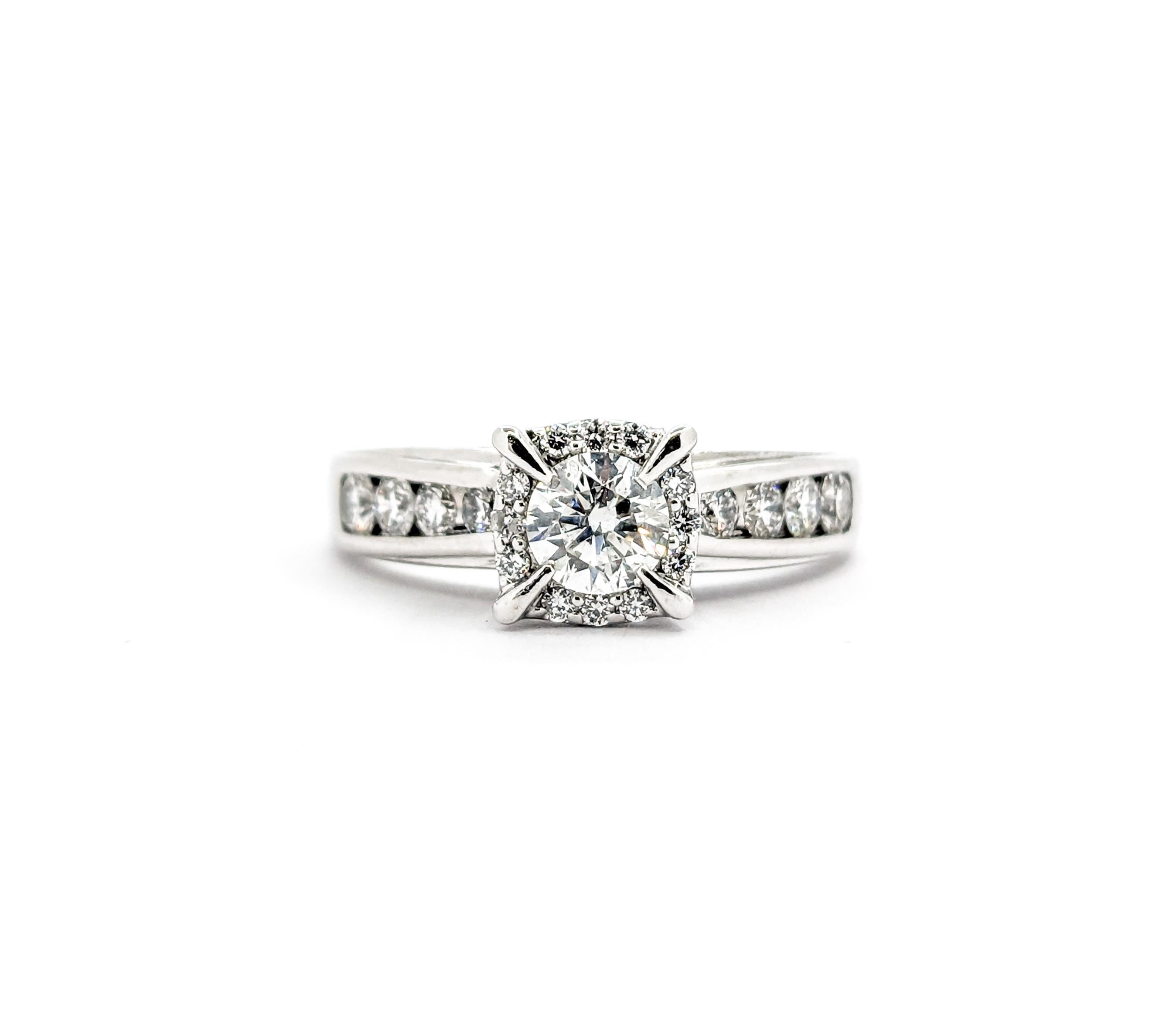 Engagement Ring with Illusion Diamond Halo in White Gold For Sale 6