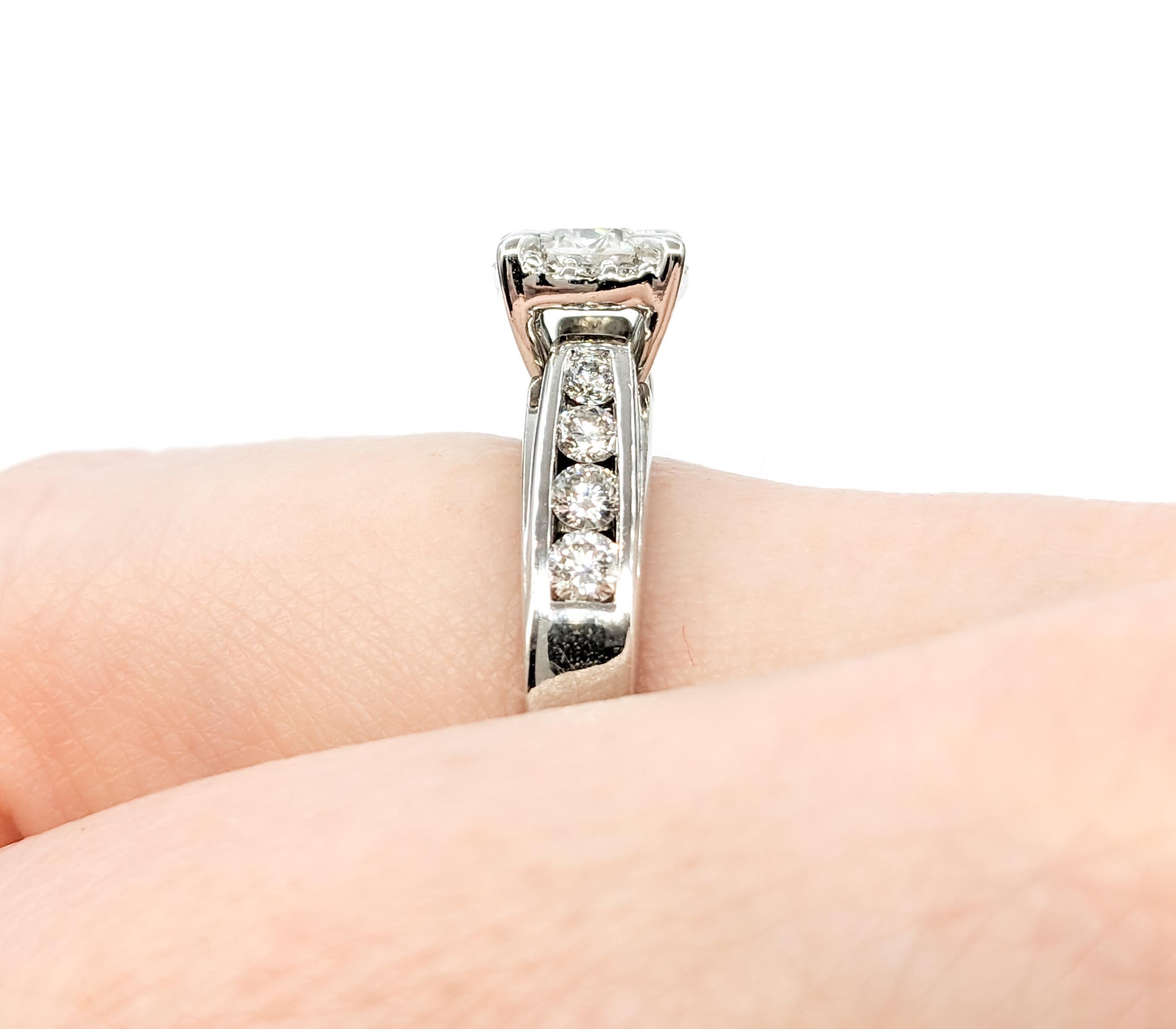Contemporary Engagement Ring with Illusion Diamond Halo in White Gold For Sale