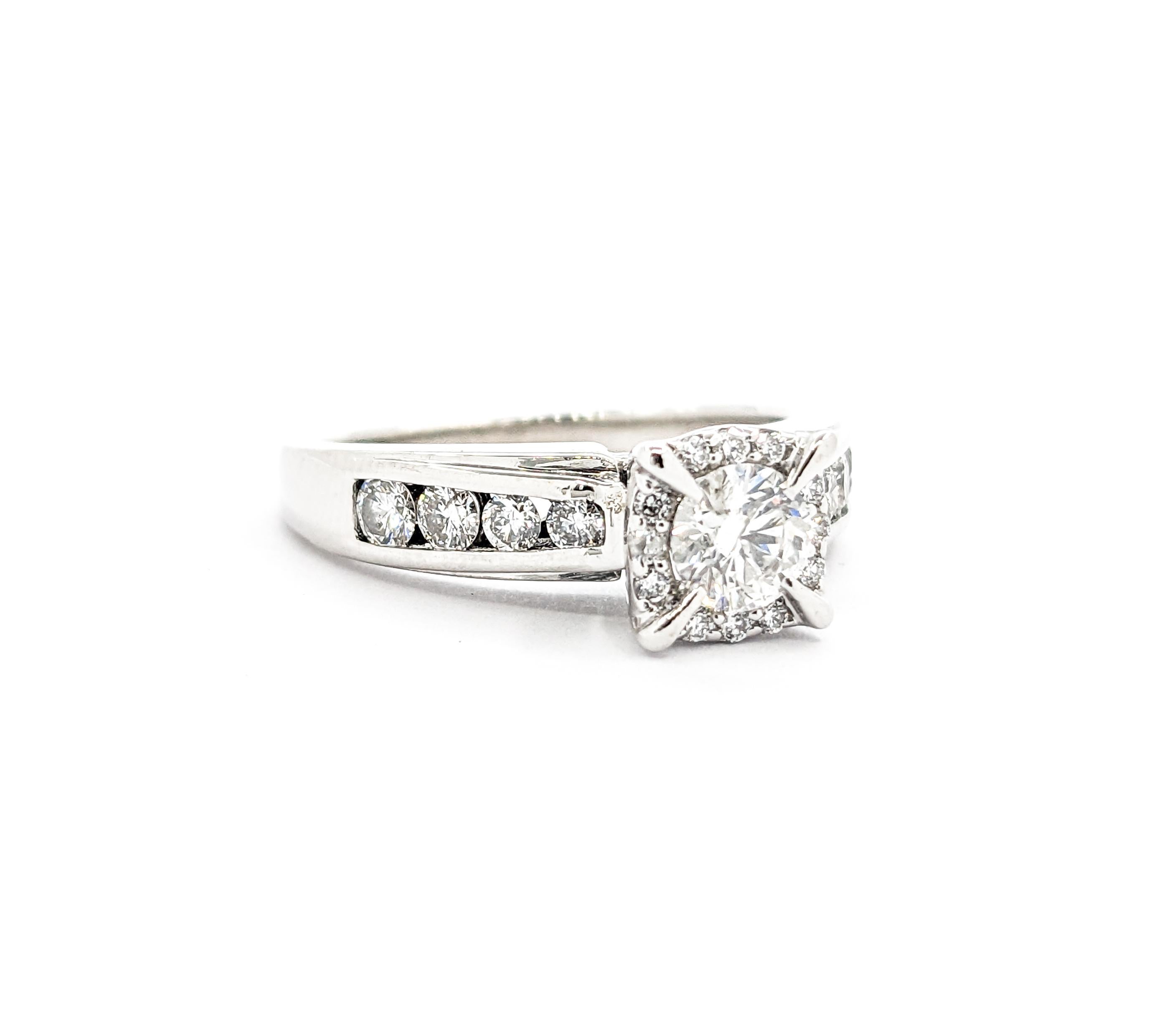 Women's Engagement Ring with Illusion Diamond Halo in White Gold For Sale