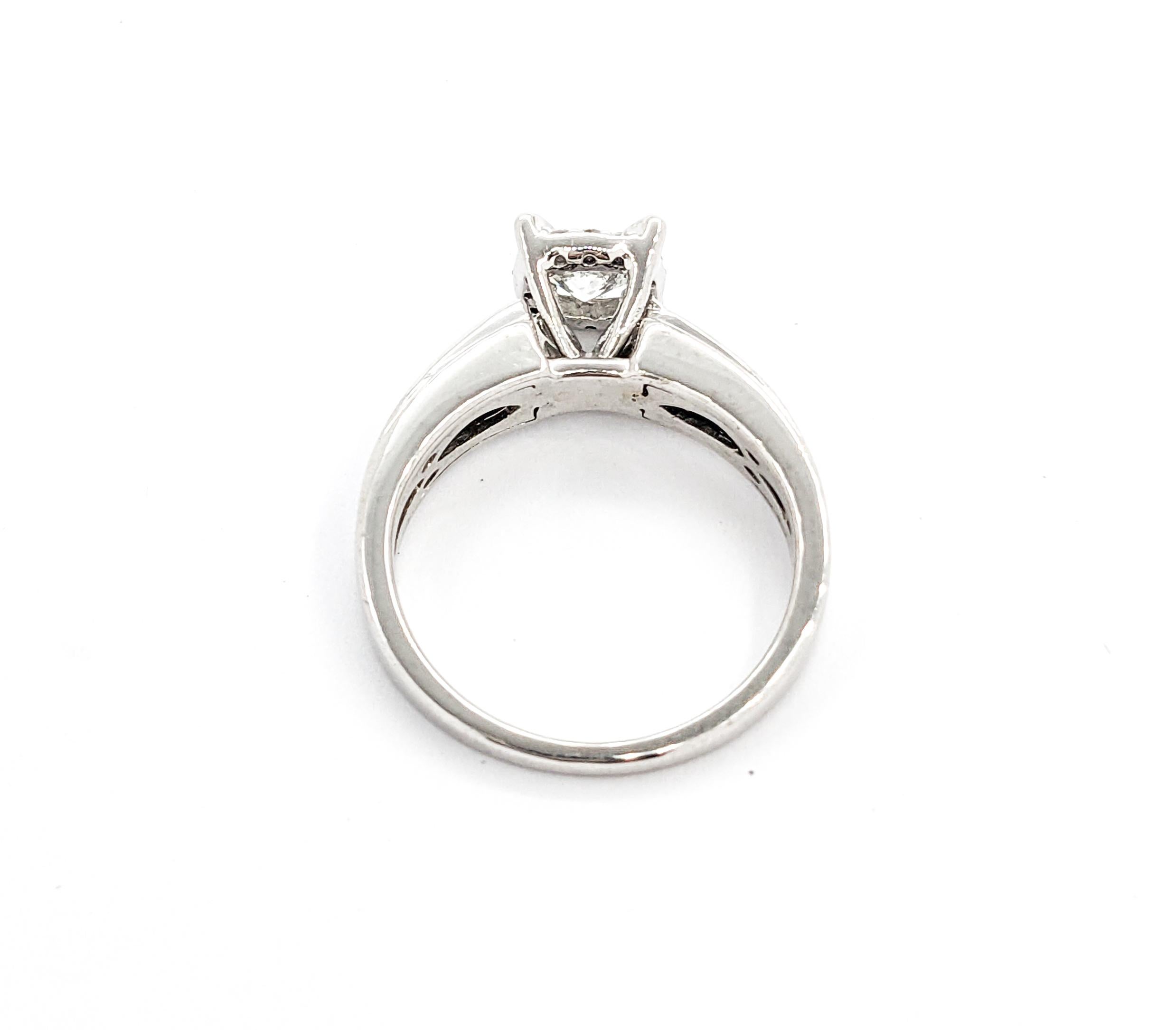 Engagement Ring with Illusion Diamond Halo in White Gold For Sale 1