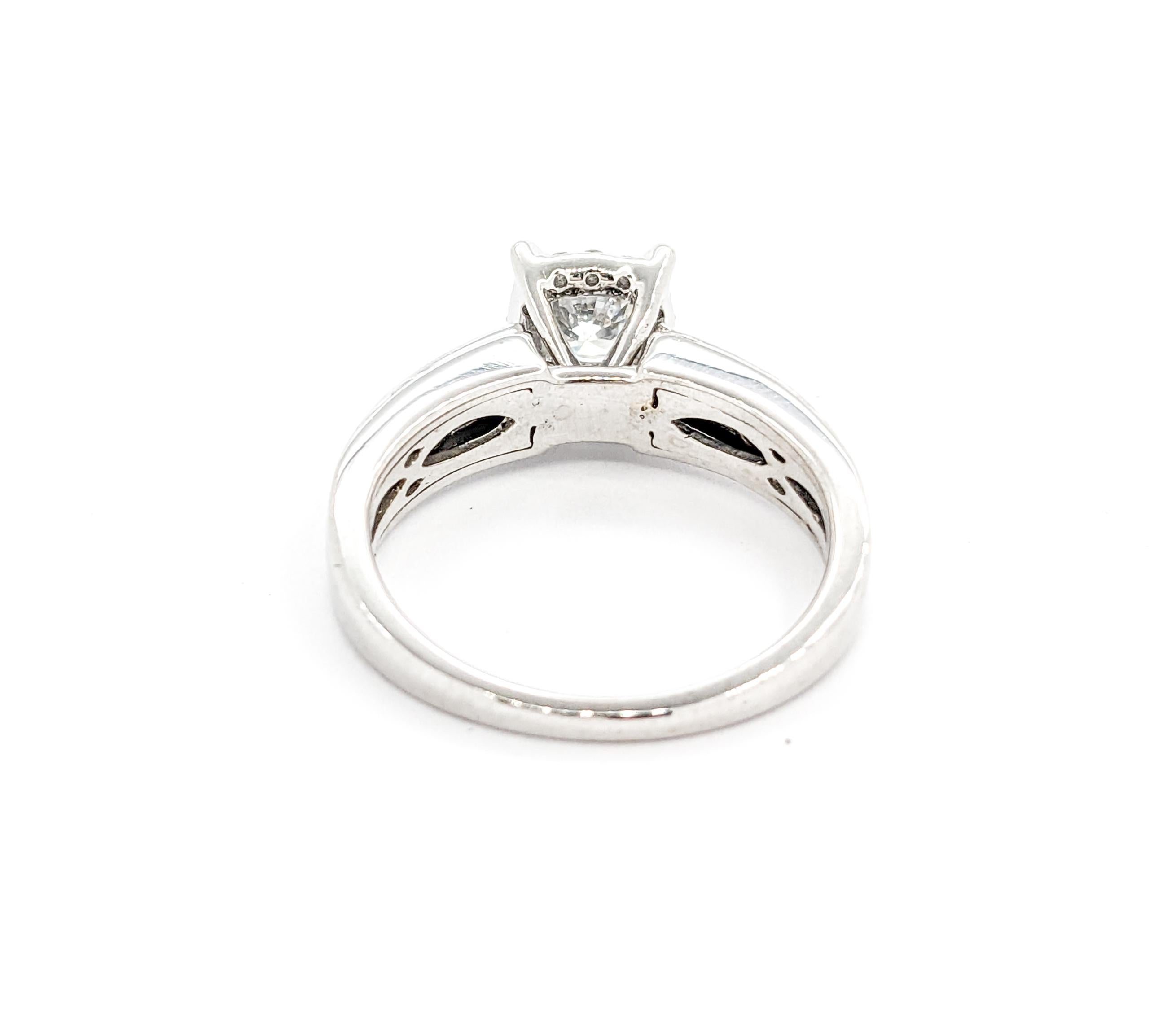 Engagement Ring with Illusion Diamond Halo in White Gold For Sale 2