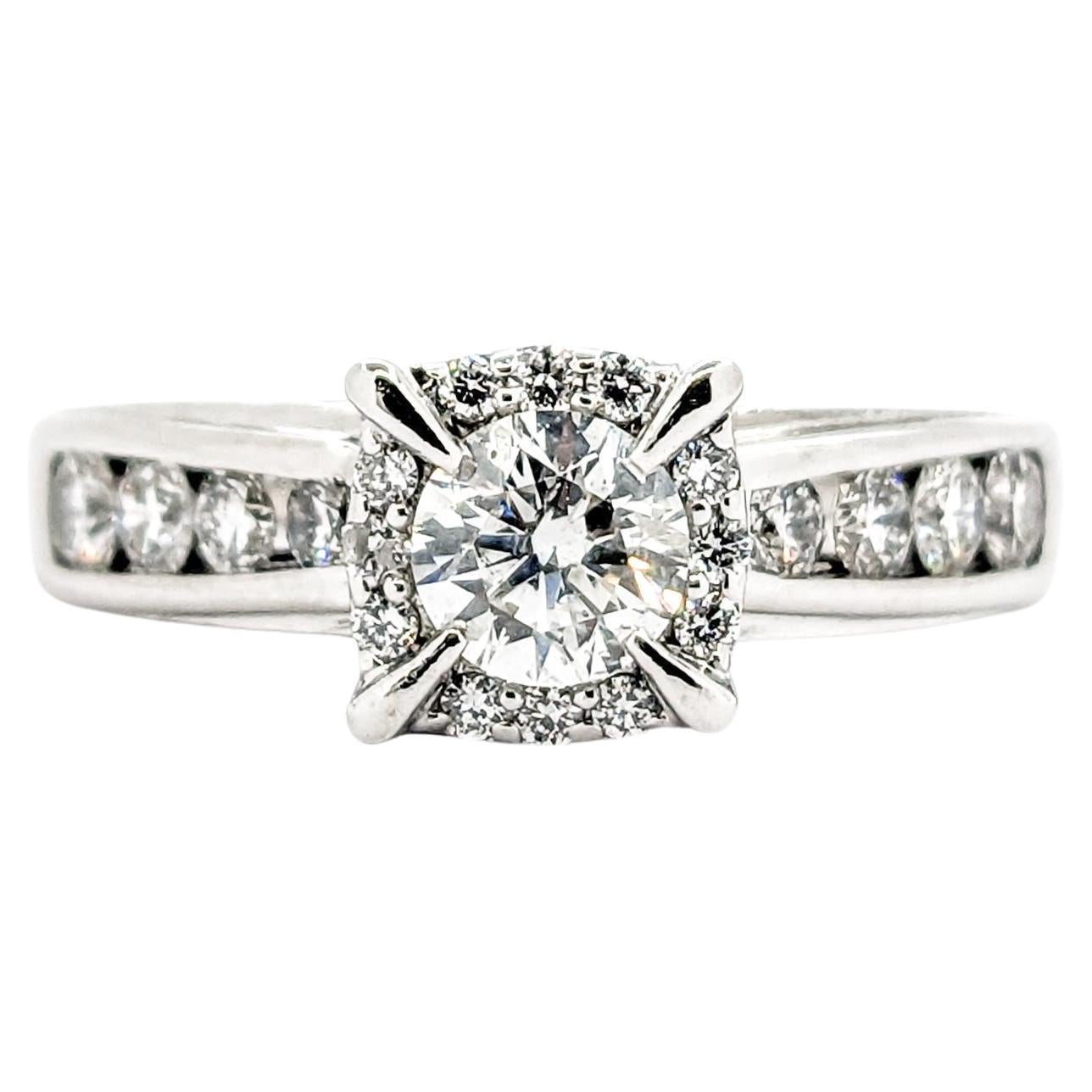 Engagement Ring with Illusion Diamond Halo in White Gold