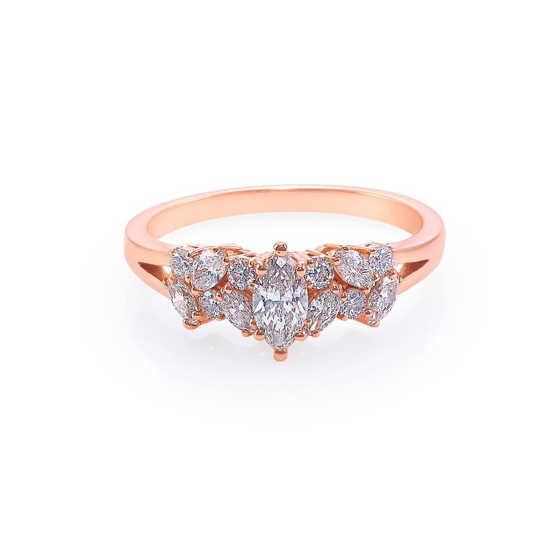 For Sale:  Engagement Ring with Marquise Diamond and Round Brilliant Cut in 18K Rose Gold 14