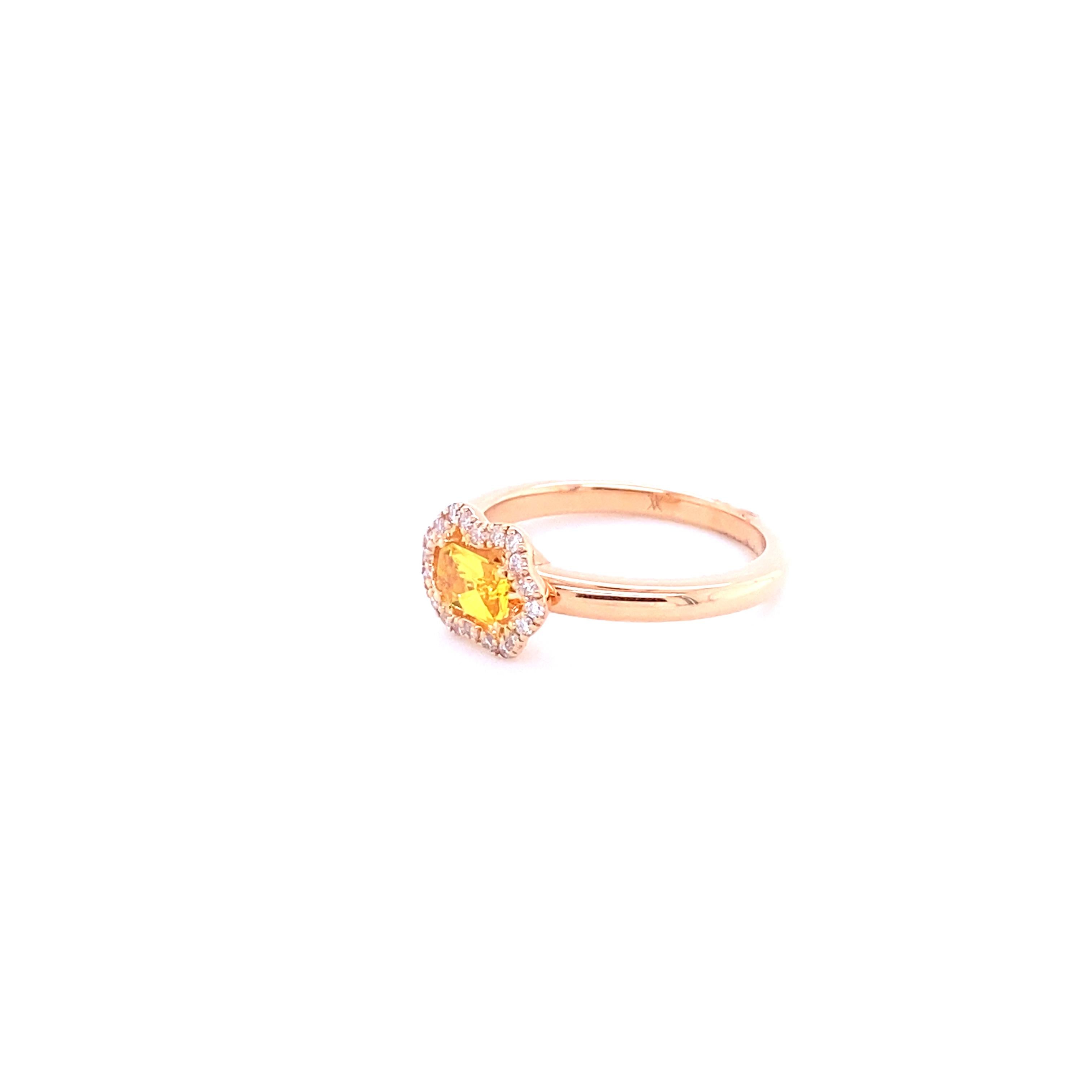 Artisan Engagement Ring with Yellow Sapphire and Diamonds Rose Gold For Sale