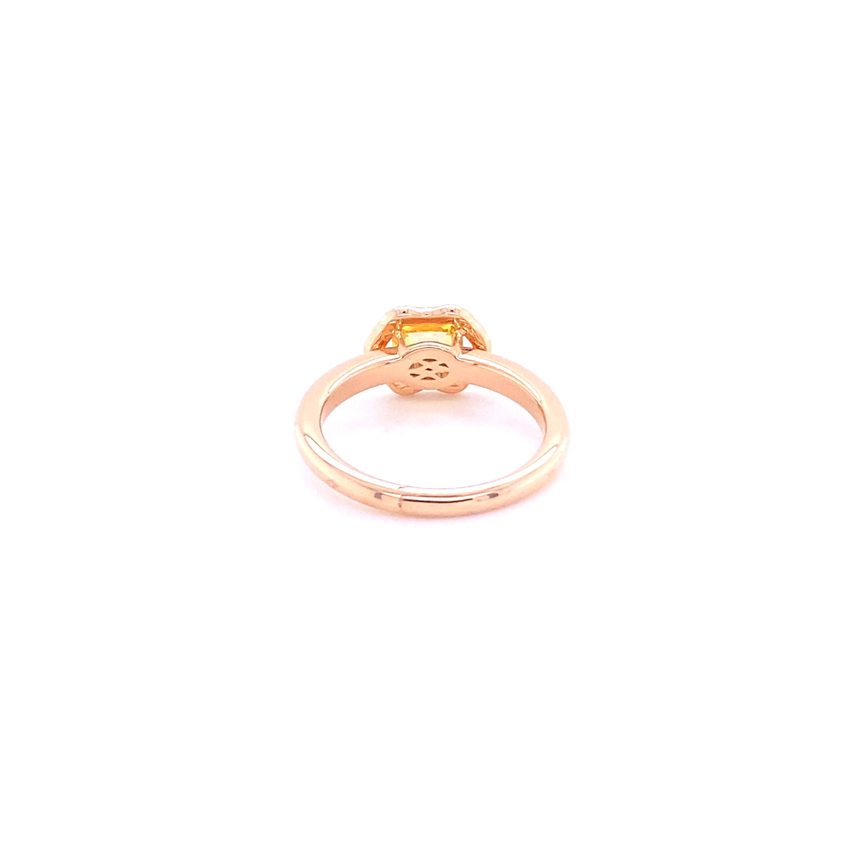 Verlobungsring aus Roségold mit gelbem Saphir und Diamanten Damen im Angebot