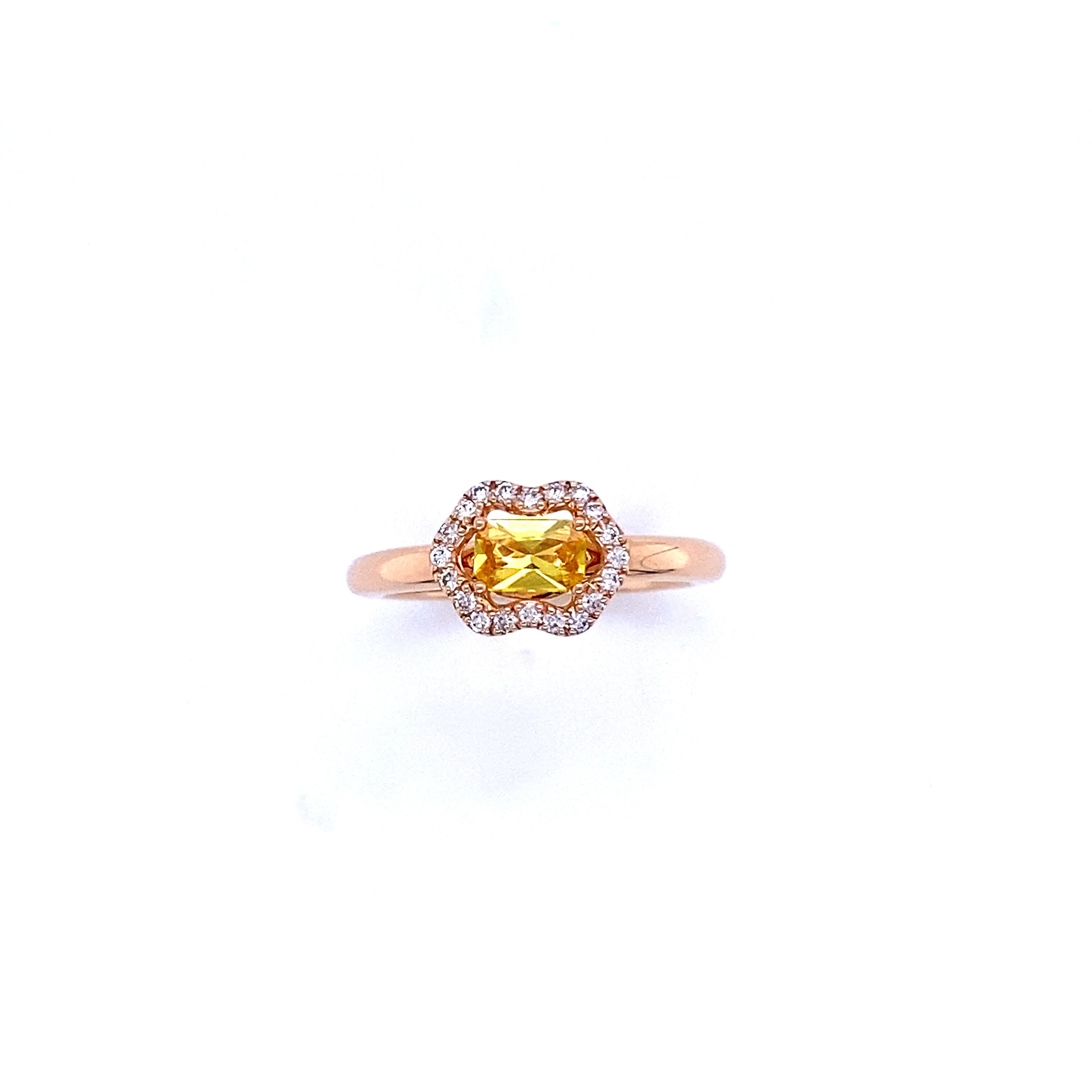 Verlobungsring aus Roségold mit gelbem Saphir und Diamanten im Angebot 2