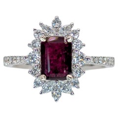 Engagement Ruby Ring w Earth Mined Diamonds in Solid 14K White Gold  EM 7x5mm