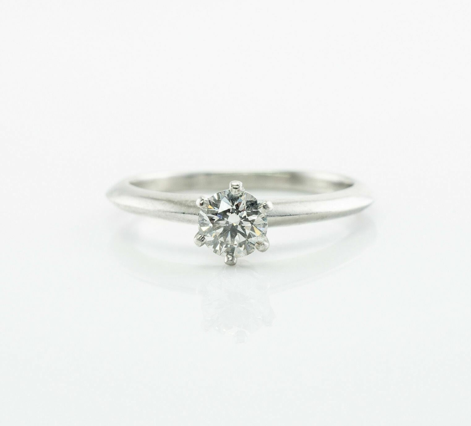 Round Cut Engagement Solitaire Diamond Ring .36 Carat by Tiffany and Co Platinum Band For Sale