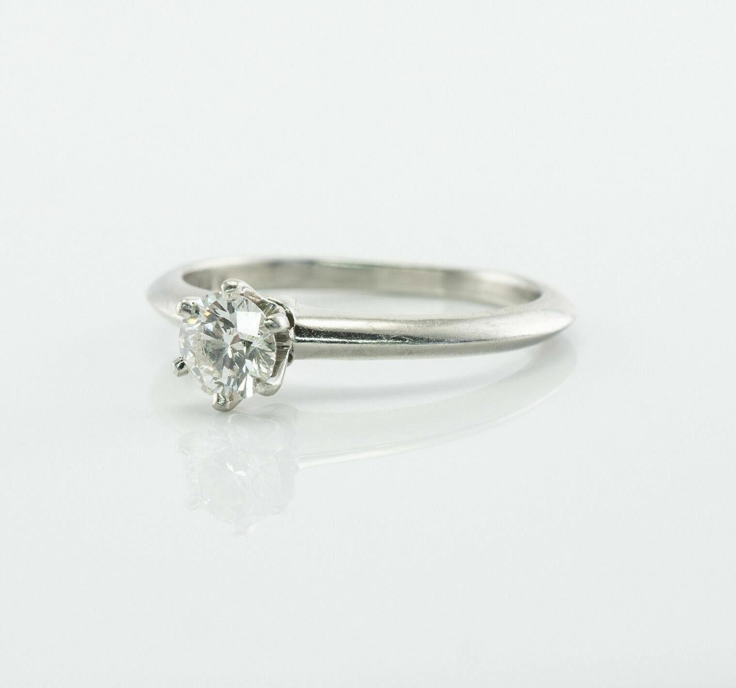 Round Cut Engagement Solitaire Diamond Ring .36 Carat by Tiffany and Co Platinum Band For Sale