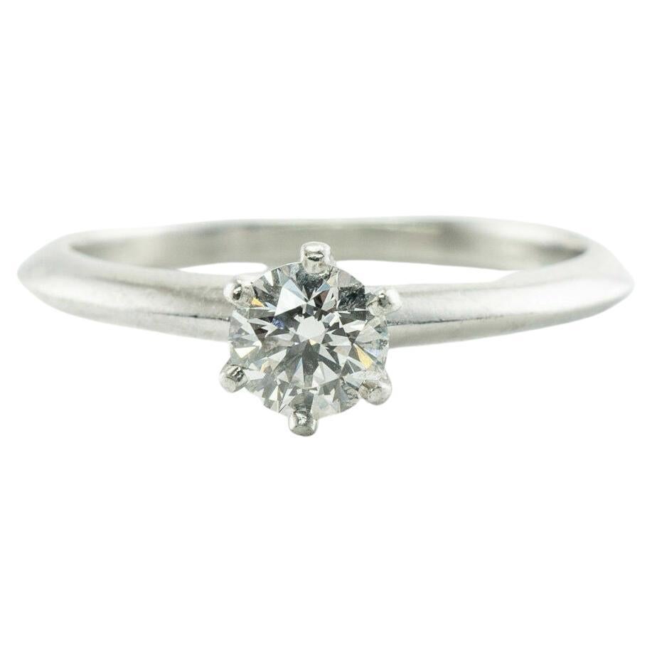 Engagement Solitaire Diamond Ring .36 Carat by Tiffany and Co Platinum Band For Sale