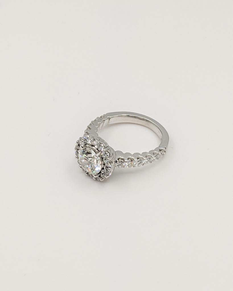 Art Deco Engagement White Diamond Halo Ring For Sale