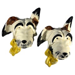 Engaging Pair Of Hand Painted English Terrier Wall Dogs, Mid 20th Century