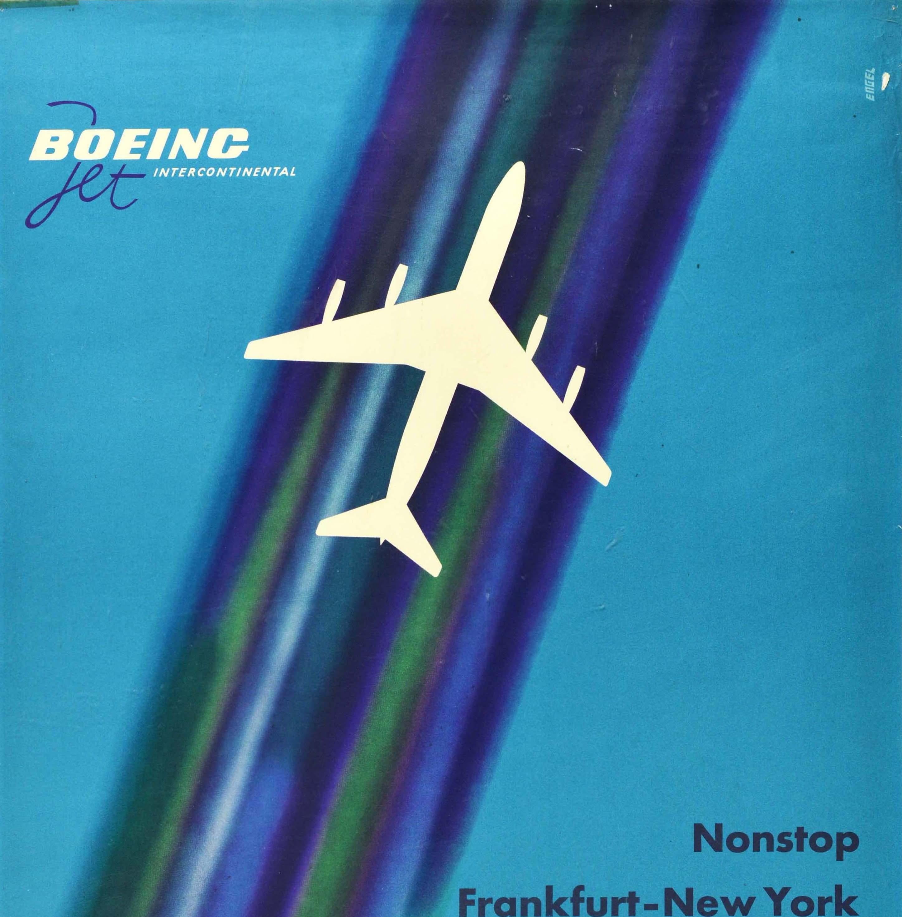 Original Vintage Poster Lufthansa Boeing Jet Nonstop Frankfurt New York Chicago - Print by Engel