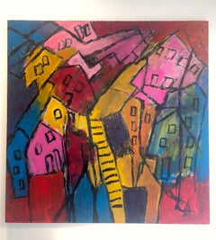 Huis en stad 716-6: Abstract architecture painting, Acrylic on canvas
