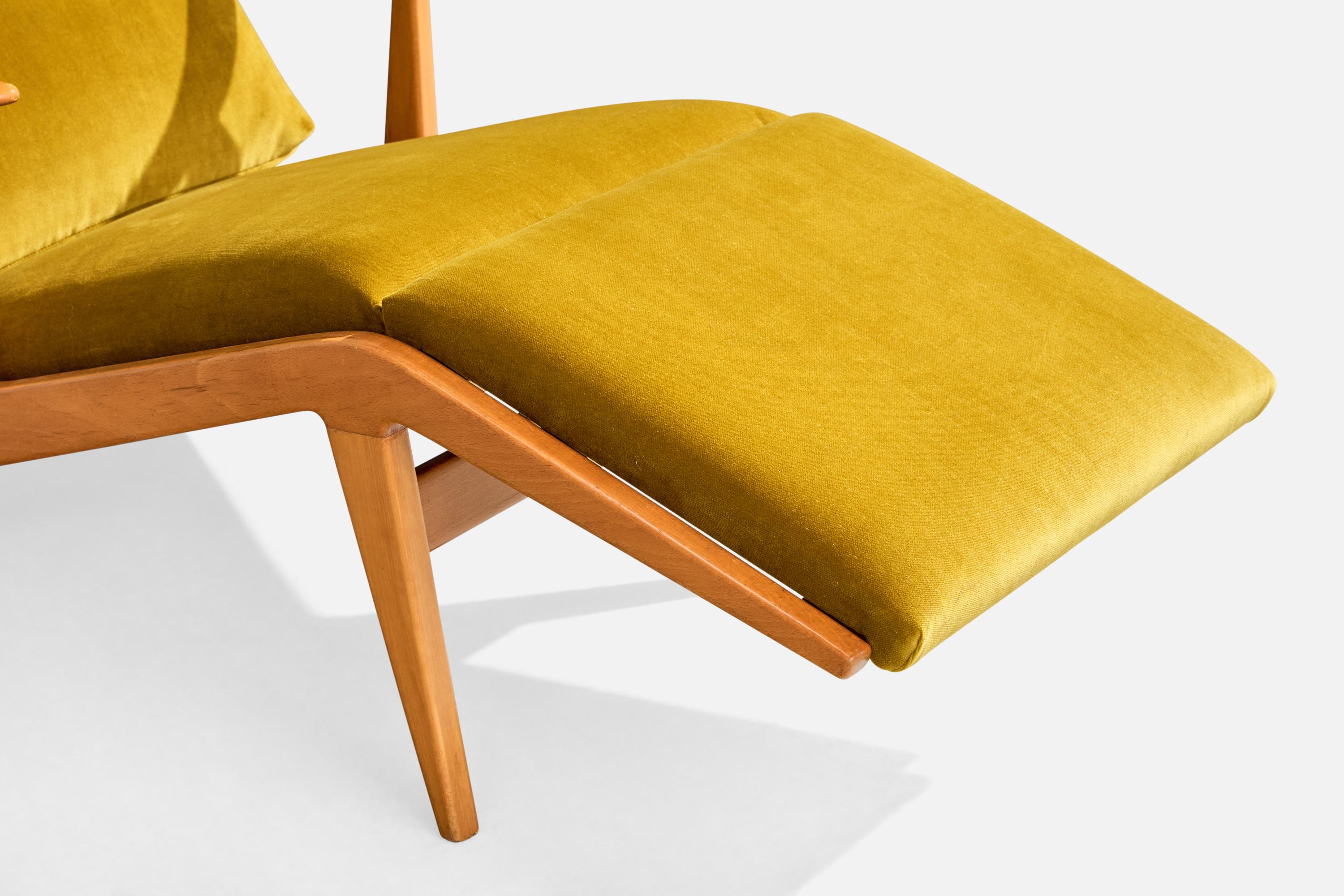 Engen Fabrikant, chaise longue, Beeche, velours, Suède, années 1950 en vente 3