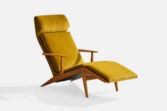 Engens Fabriker, Chaise Longue, Beech, Velvet, Sweden, 1950s