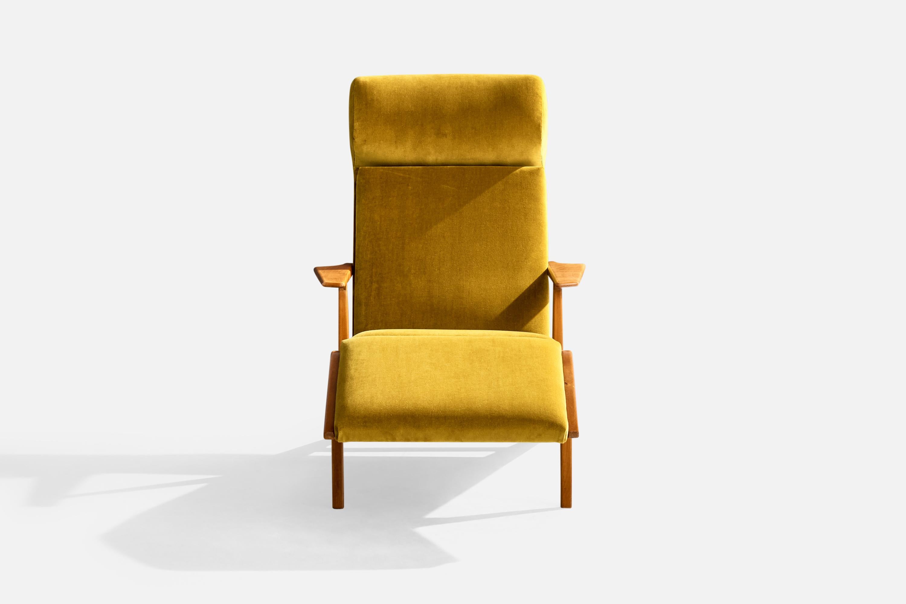 Suédois Engen Fabrikant, chaise longue, Beeche, velours, Suède, années 1950 en vente