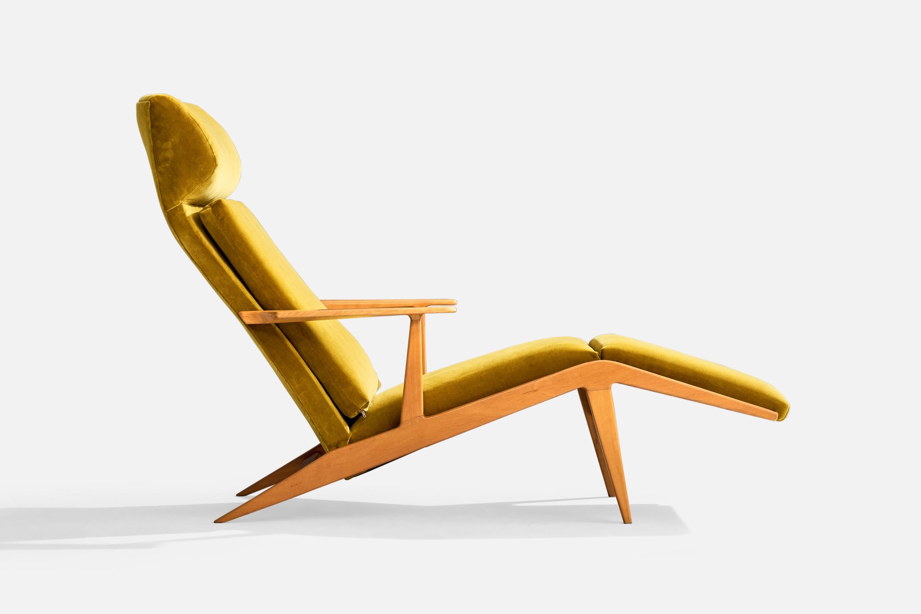 Milieu du XXe siècle Engen Fabrikant, chaise longue, Beeche, velours, Suède, années 1950 en vente