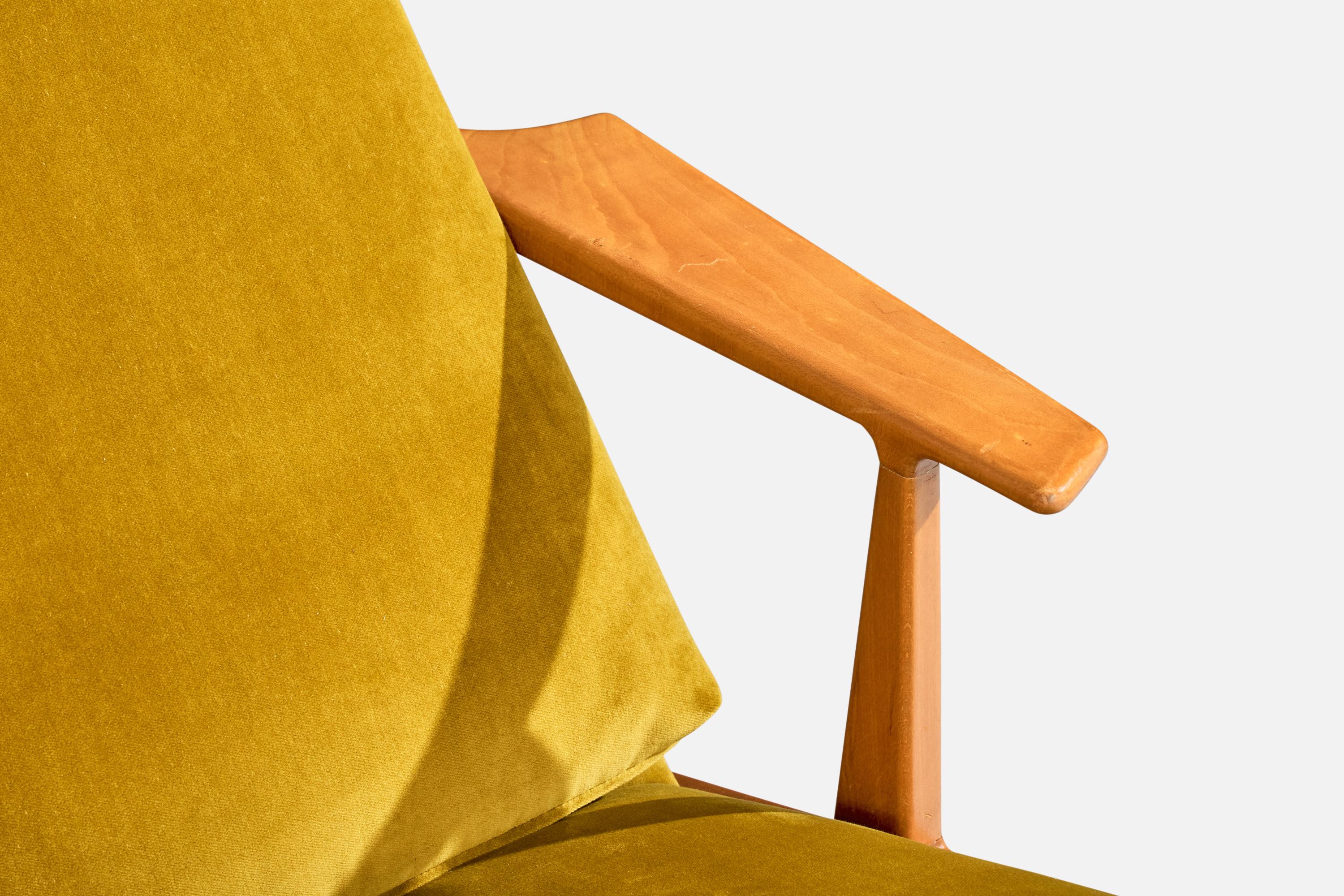 Engen Fabrikant, chaise longue, Beeche, velours, Suède, années 1950 en vente 1