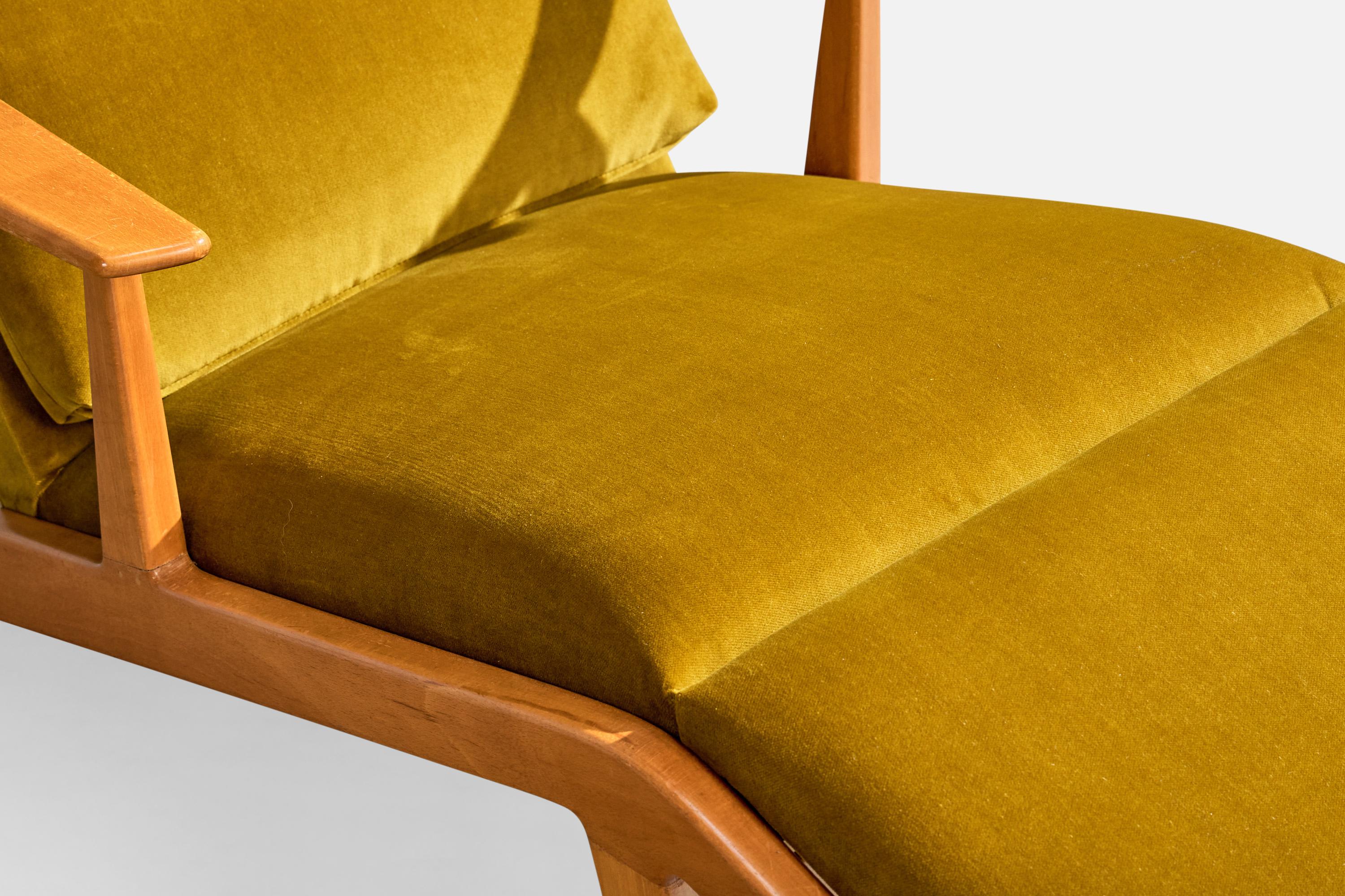 Engen Fabrikant, chaise longue, Beeche, velours, Suède, années 1950 en vente 2