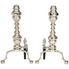 Engine Turned Nickel Andirons