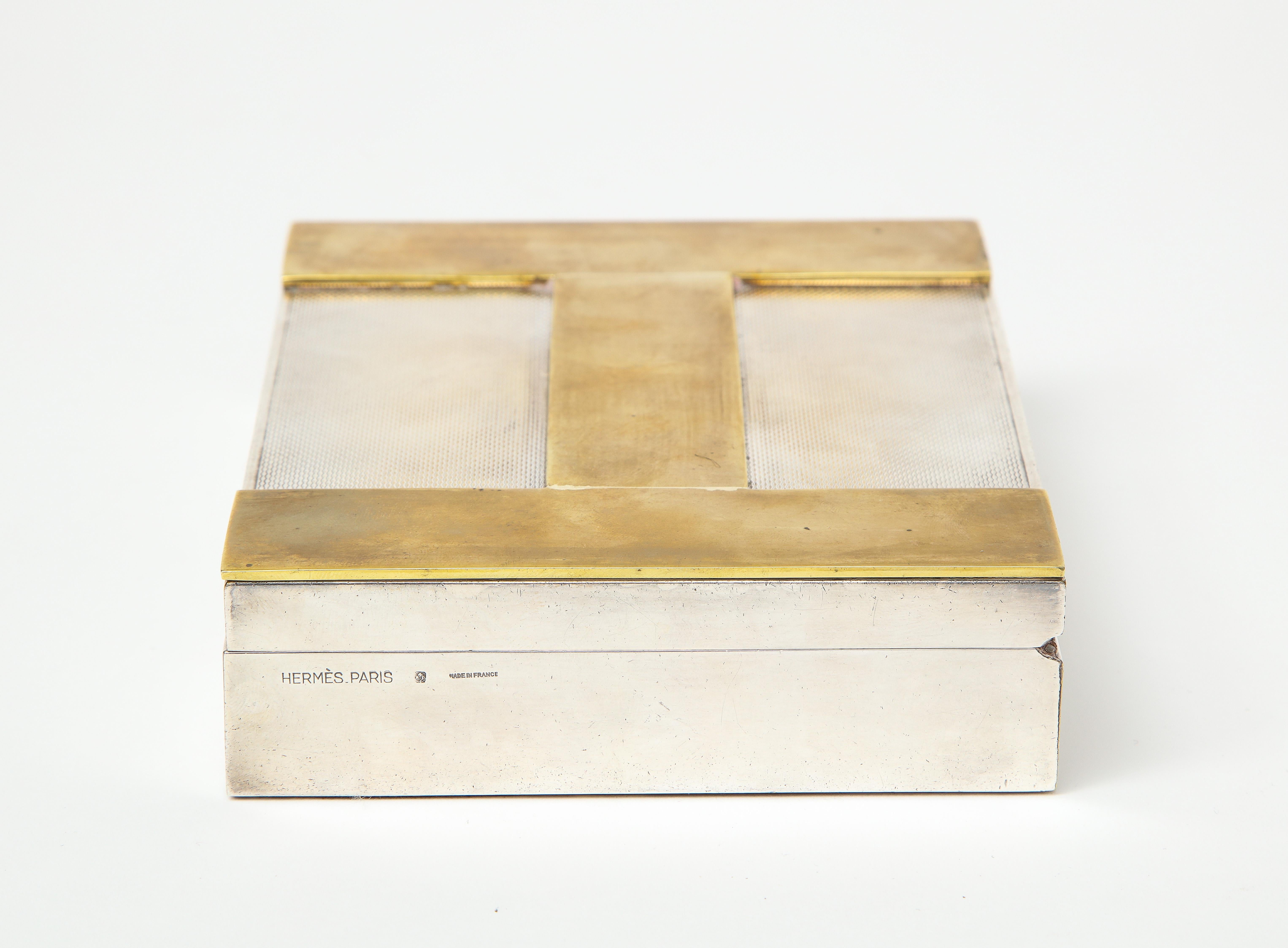 French Engine Turned Silver and Gold-Plated Hermès H-Box, France, circa 1960s